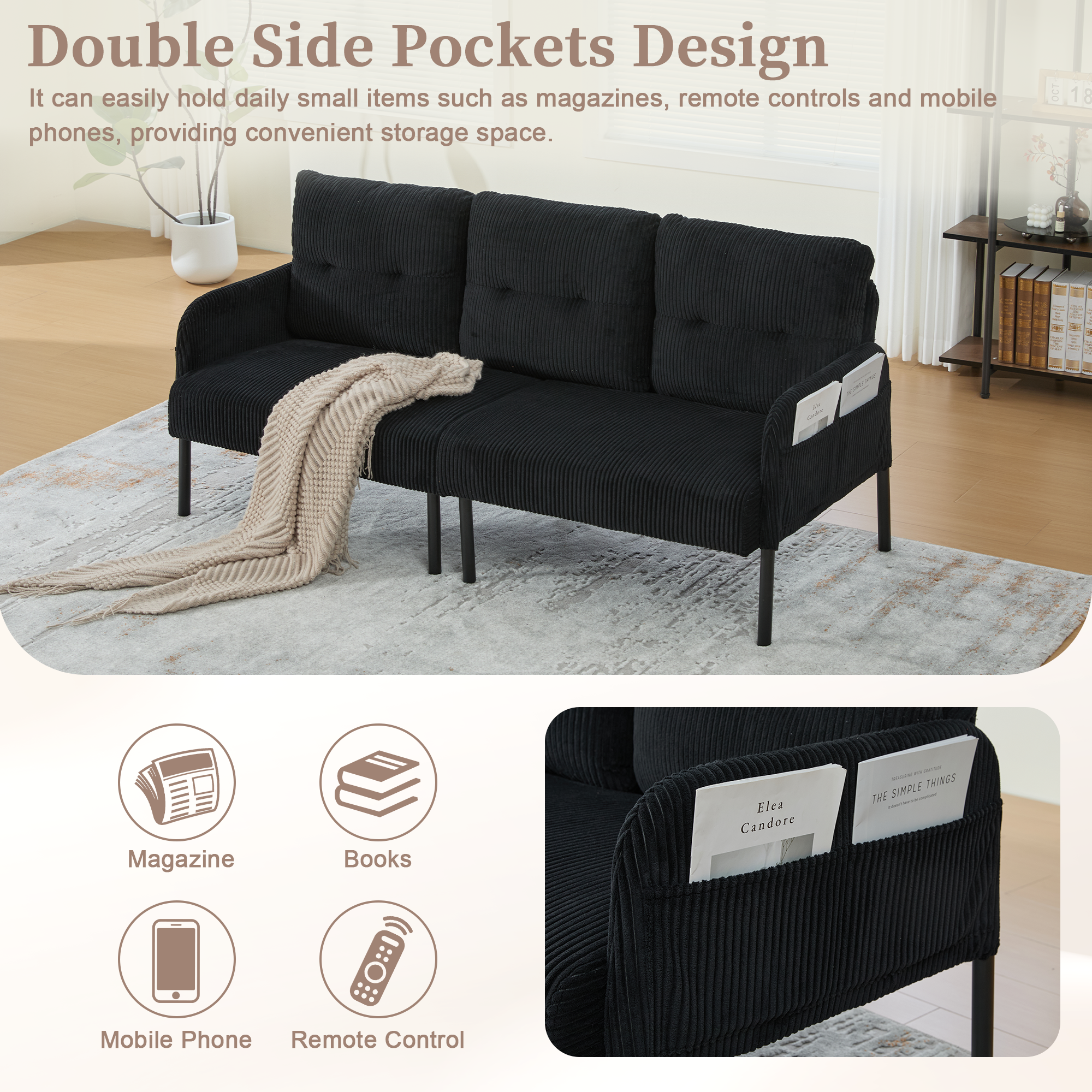GOMYWAY Oversized Loveseat, Modern & Plush Double-seater Sofa, Corduroy — image 4