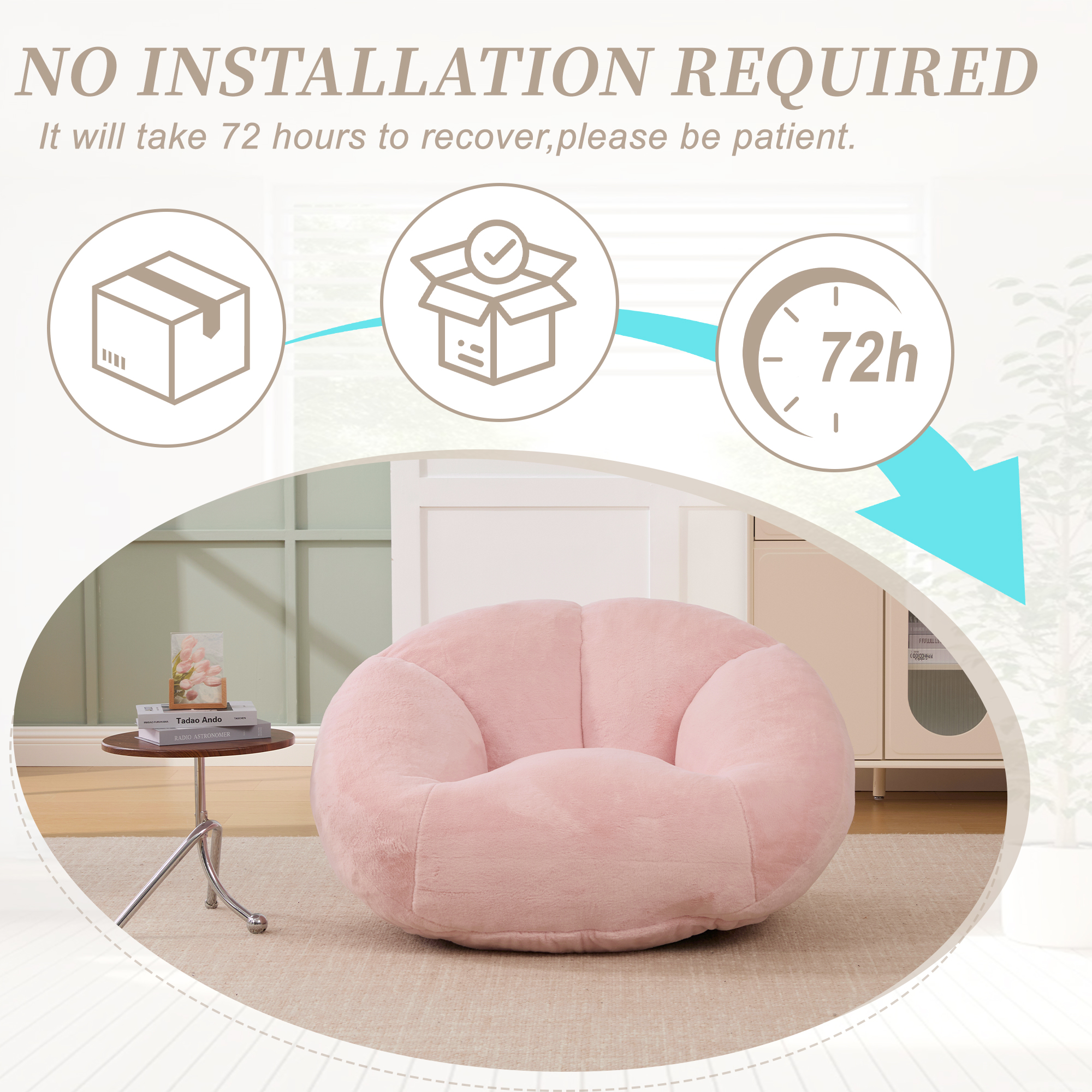 GOMYWAY Bean Bag Chair, Shell-Shaped Bean Bag Couch For Adults, Giant Bean Sofa With High-Rebound Memory Foam, Chair With Faux Fur Removable Cover, Big Sofa For Reading, Gaming. 5