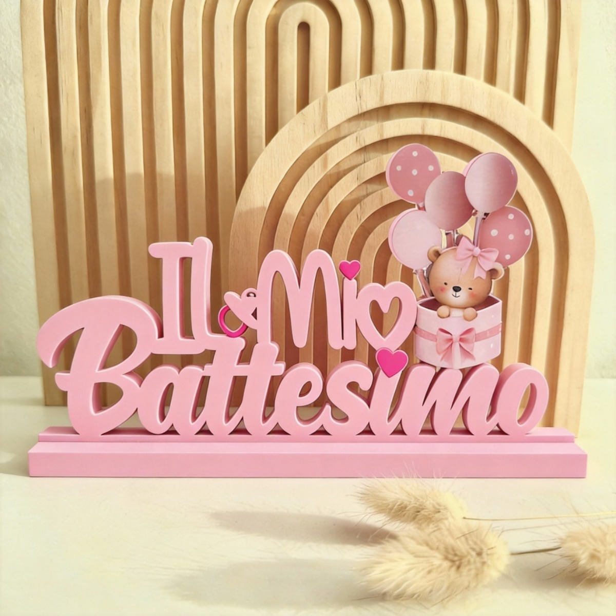 Pink Christening Wooden Decorations - Delicate Wooden Decorations In Pink For Special Festive Occasions—Party 