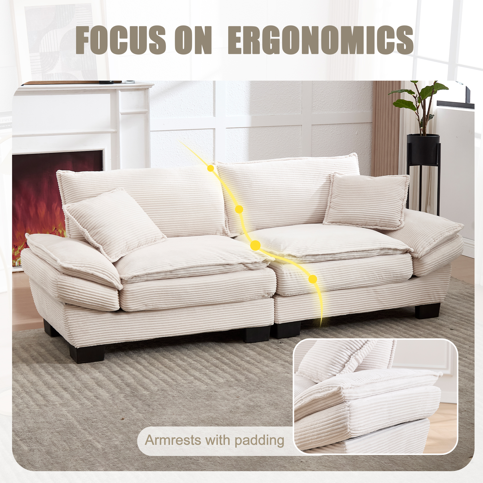 GOMYWAY Oversized Loveseat Sofa, Modern Couch 2 Seater Upholstered Sectional — image 2