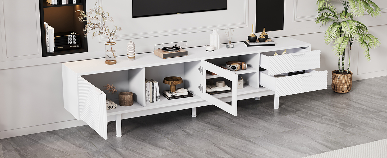 200x40x50.5 Cm Modern Minimalist Style White TV Unit TV Cabinet Stand Sideboard