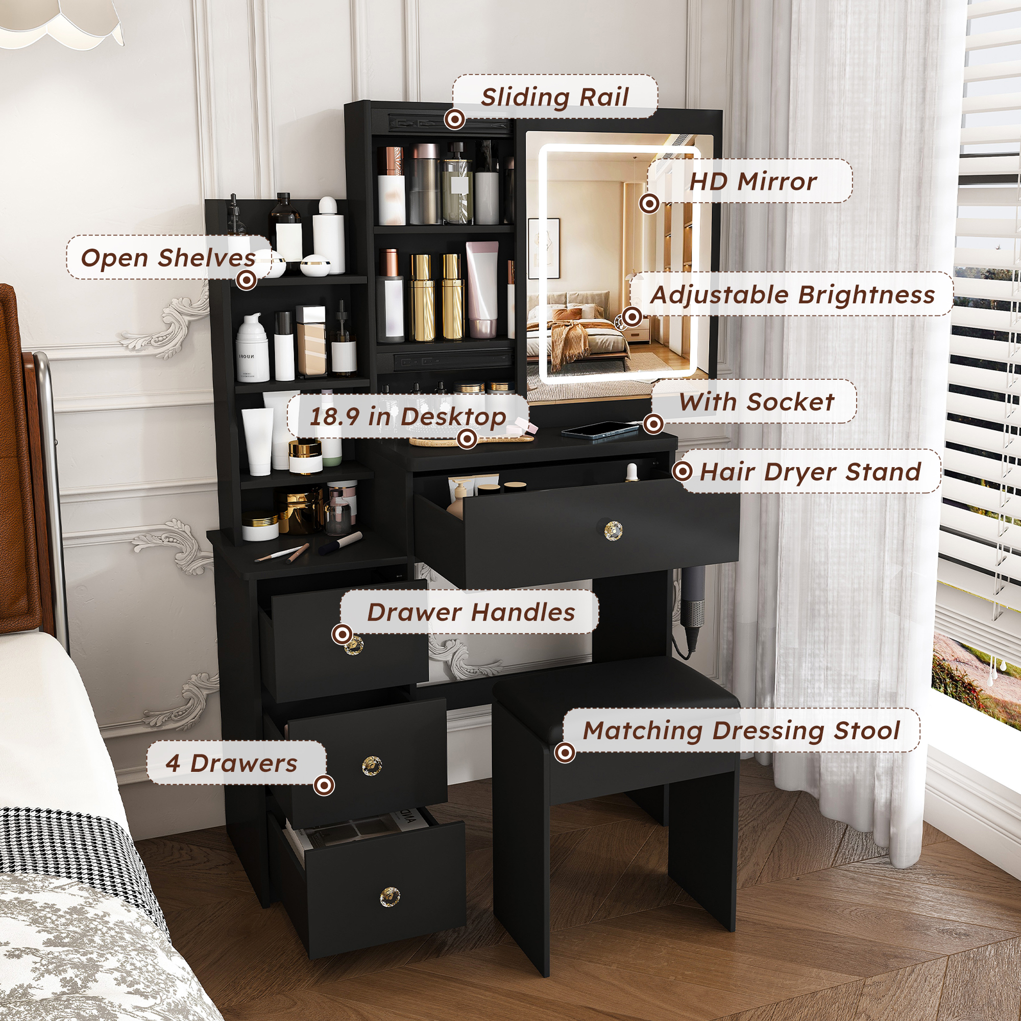 Modern Vanity Desk ,featuring 3 Modes Of LED Lighting With Adjustable — image 5