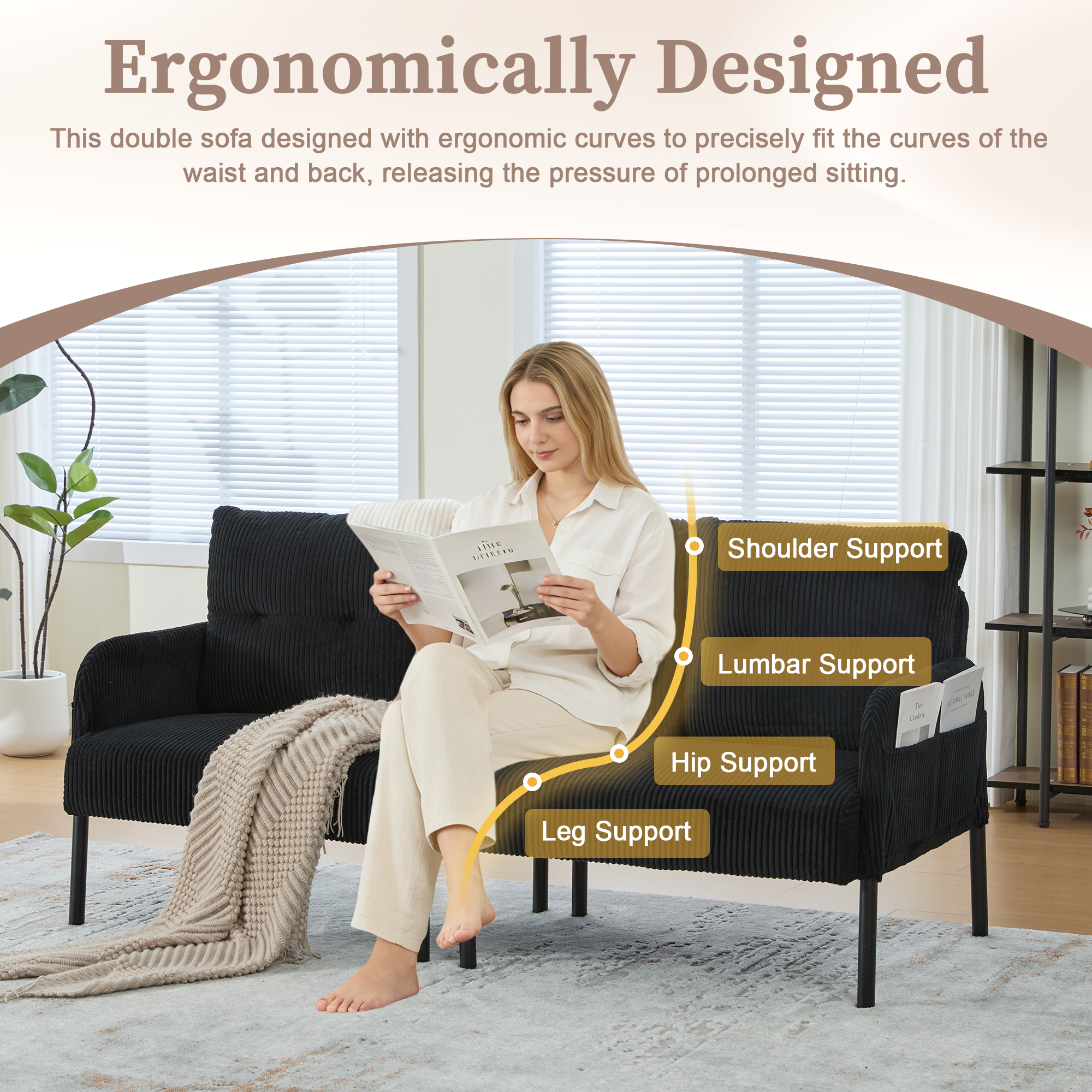 GOMYWAY Oversized Loveseat, Modern & Plush Double-seater Sofa, Corduroy — image 5
