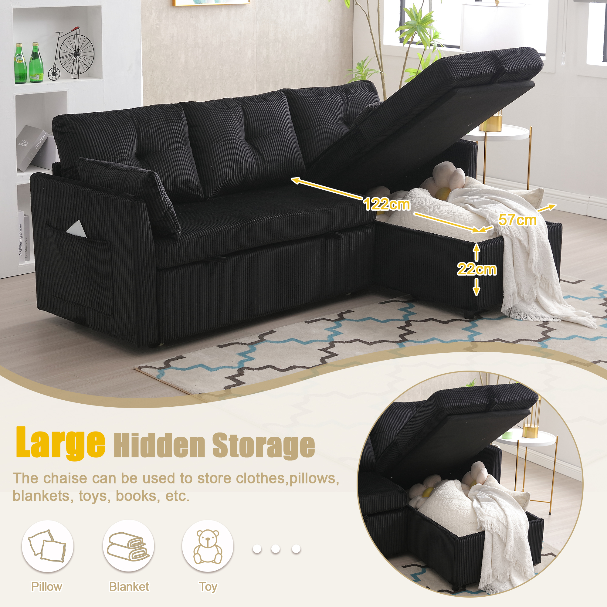 GOMYWAY Sectional Sleeper Sofa With Pull Out Bed, L Shape Convertible Couch — image 4