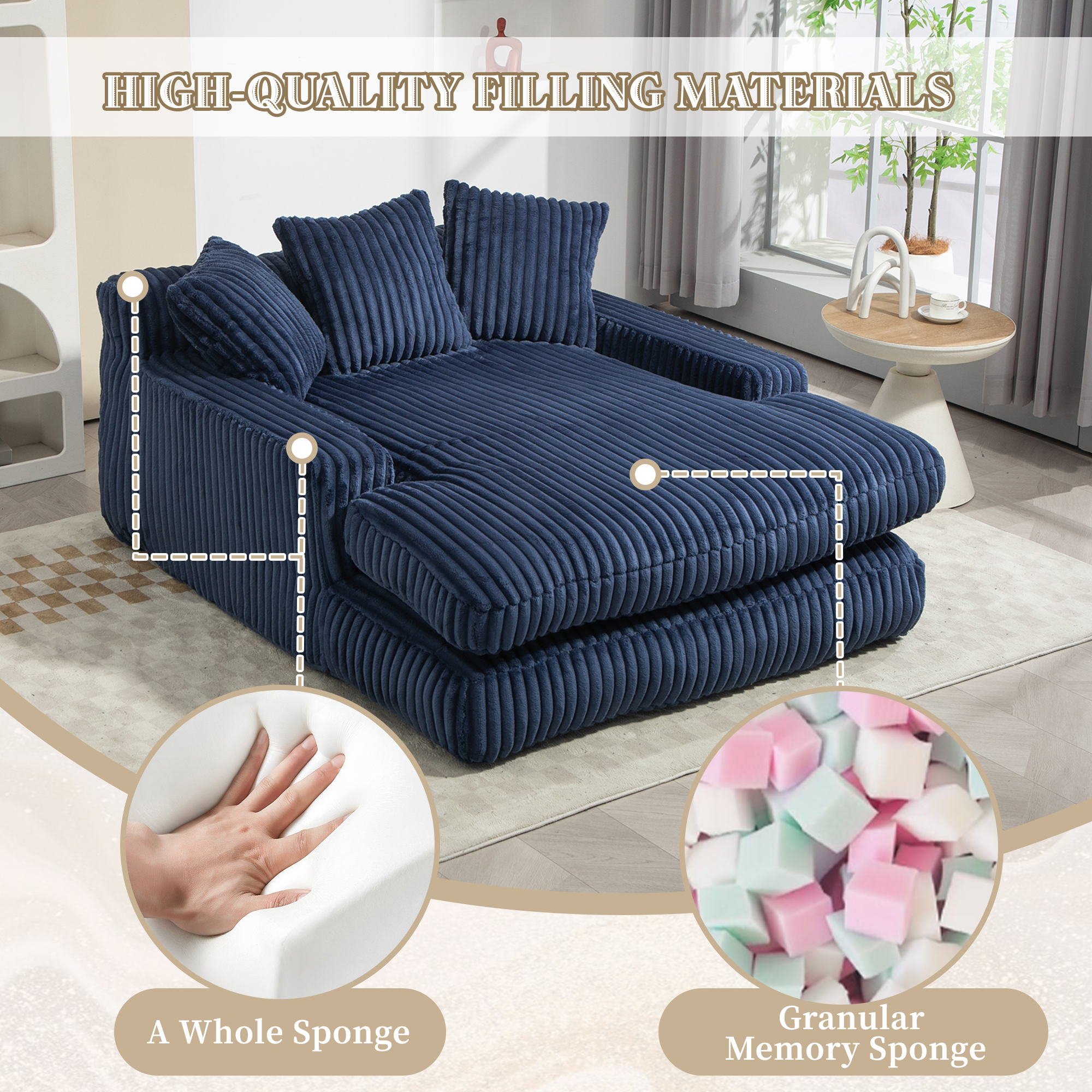 GOMYWAY Chaise Lounge Chair Indoor Bedroom, Oversized Sofa Upholstered Soft — image 2