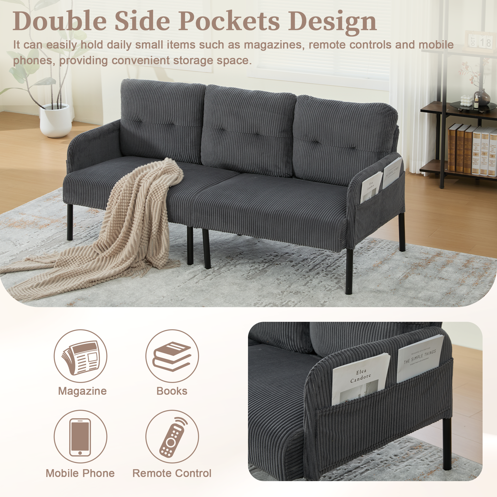 GOMYWAY Oversized Loveseat, Modern & Plush Double-seater Sofa, Corduroy — image 2