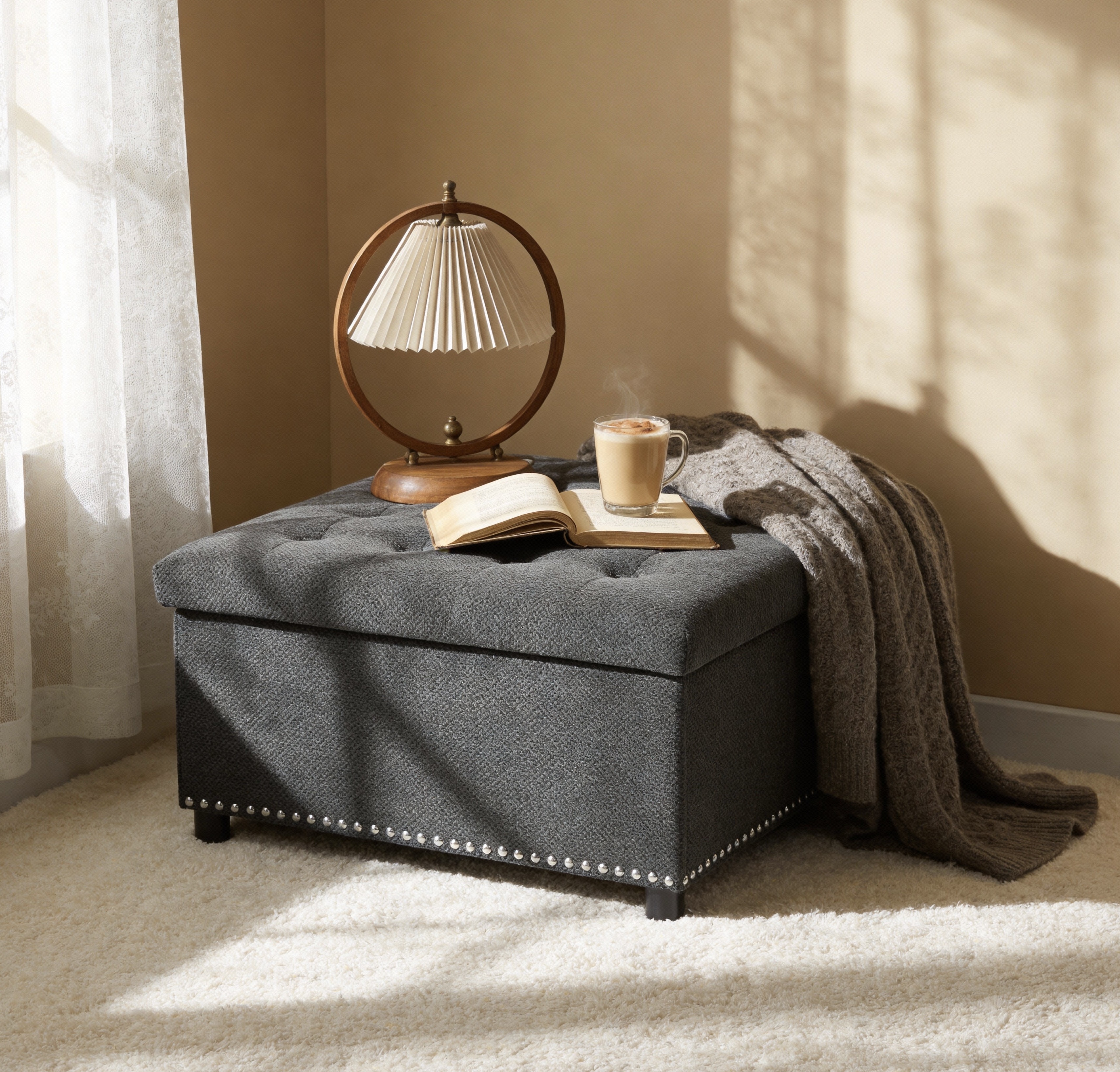 Square Storage Ottoman, Small Space Furniture, Home Decor.Dark Grey — image 4