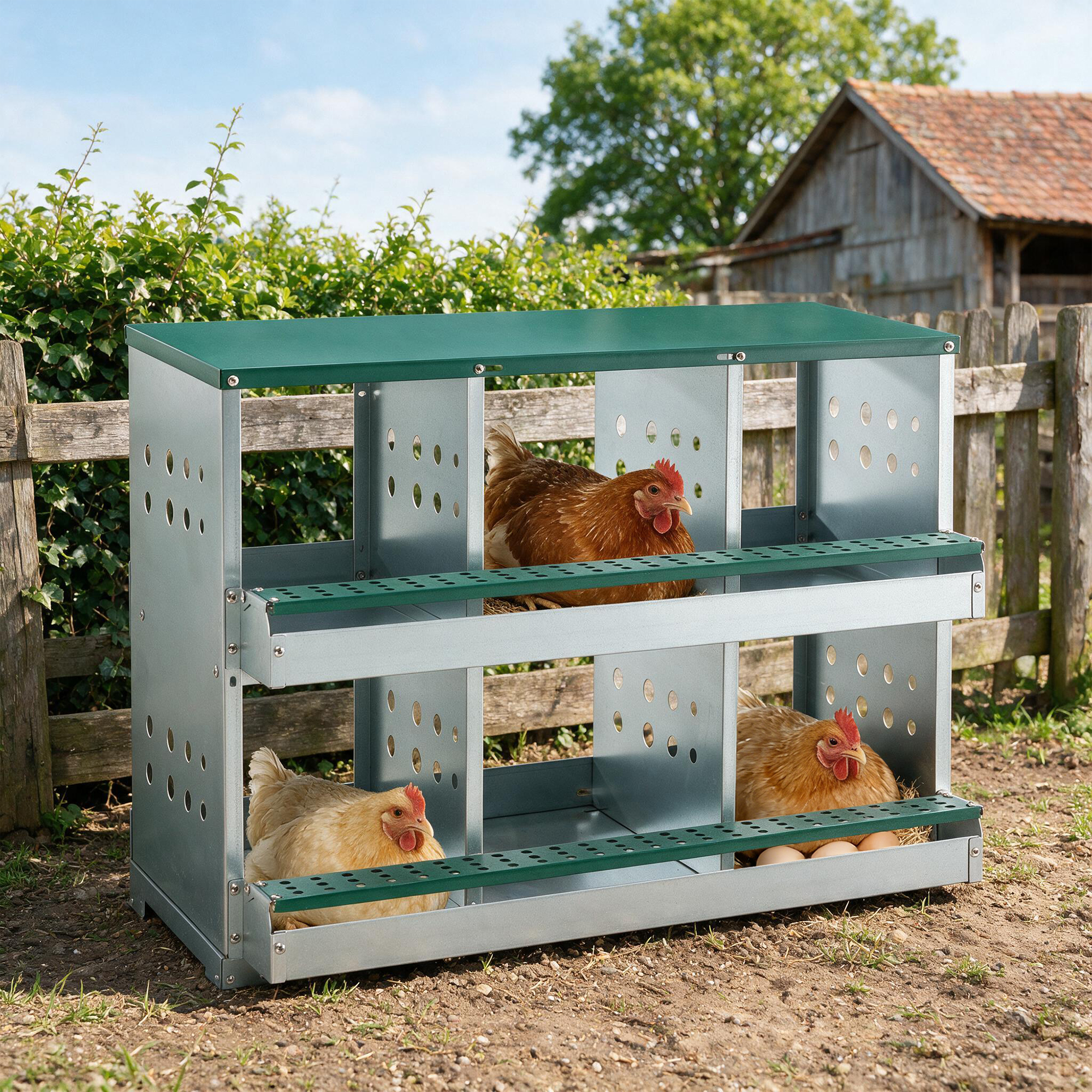 81cm X 42cm X 62cm 6-Compartment Chicken Nesting Box, Galvanized Steel Rollaway — image 4