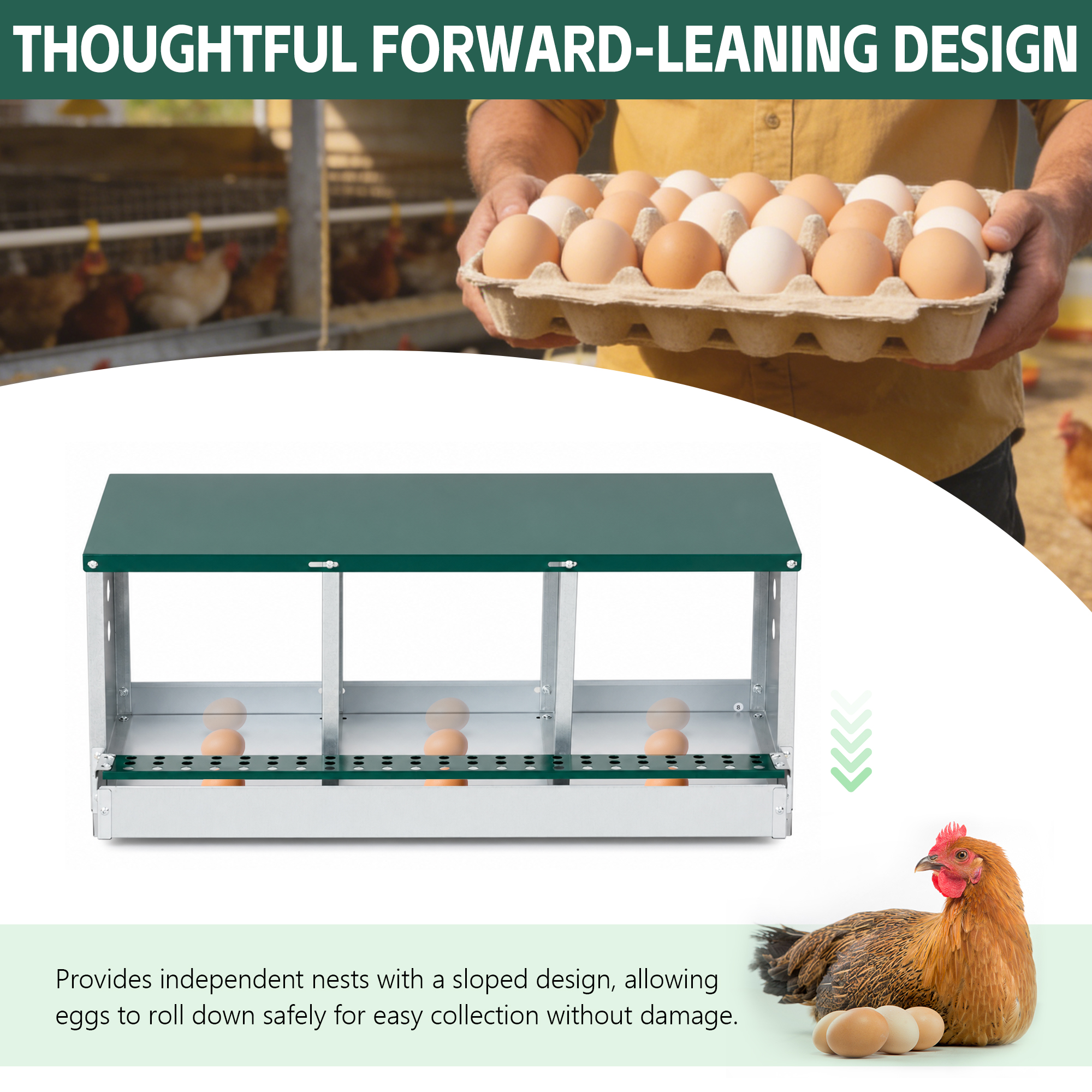 81cm X 42cm X 35.5cm 3-Compartment Chicken Nesting Box, Galvanized Steel — image 3