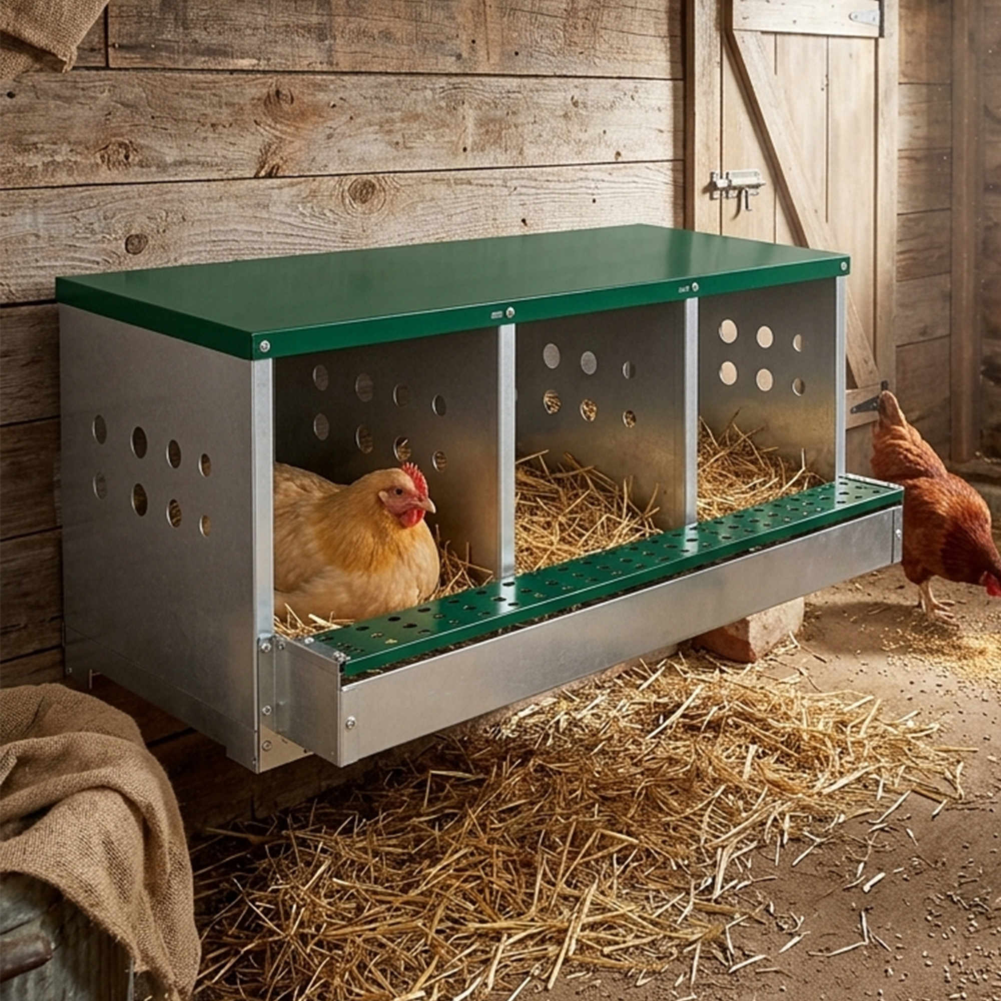 81cm X 42cm X 35.5cm 3-Compartment Chicken Nesting Box, Galvanized Steel — image 2