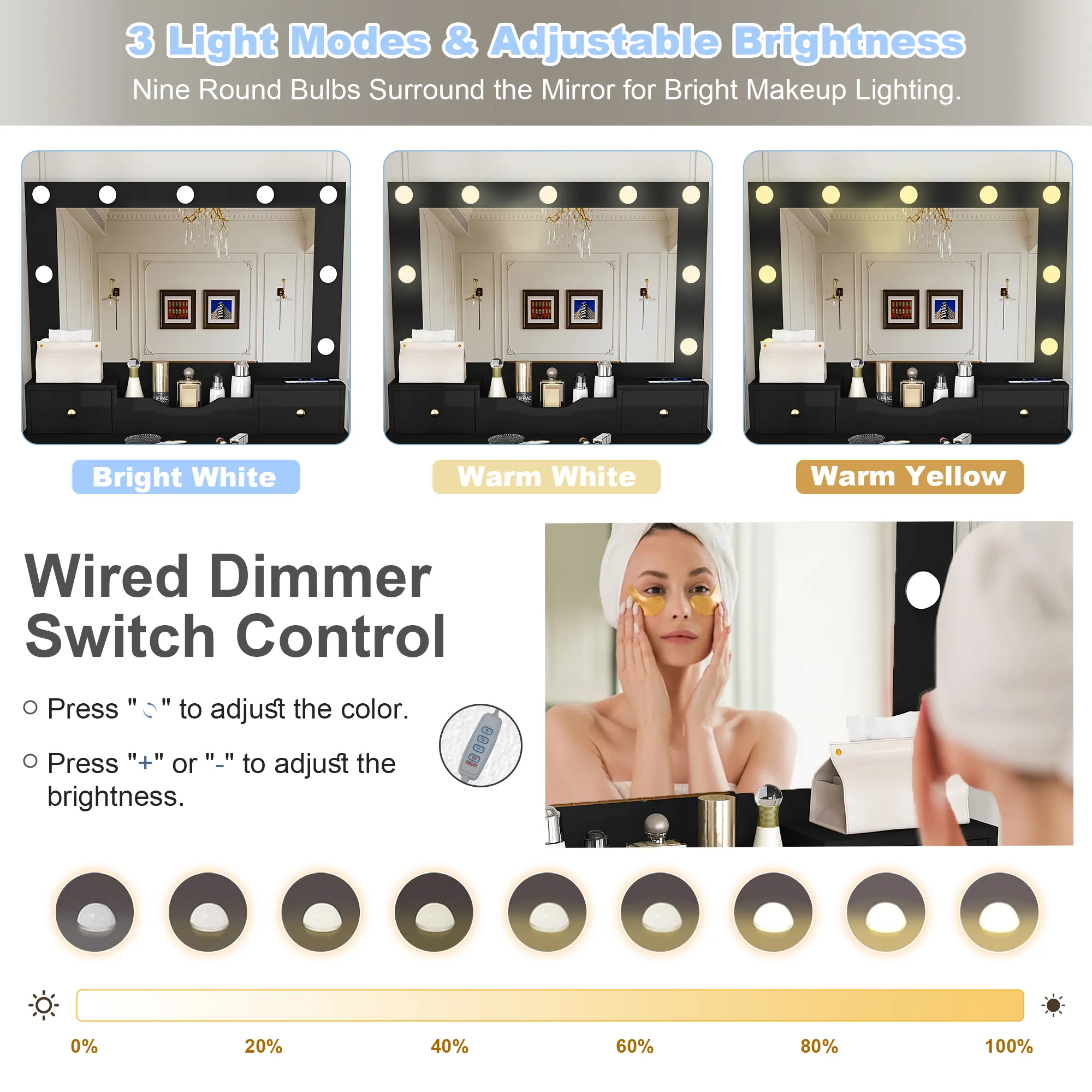 Makeup Vanity Desk With 9 Hollywood Bulbs