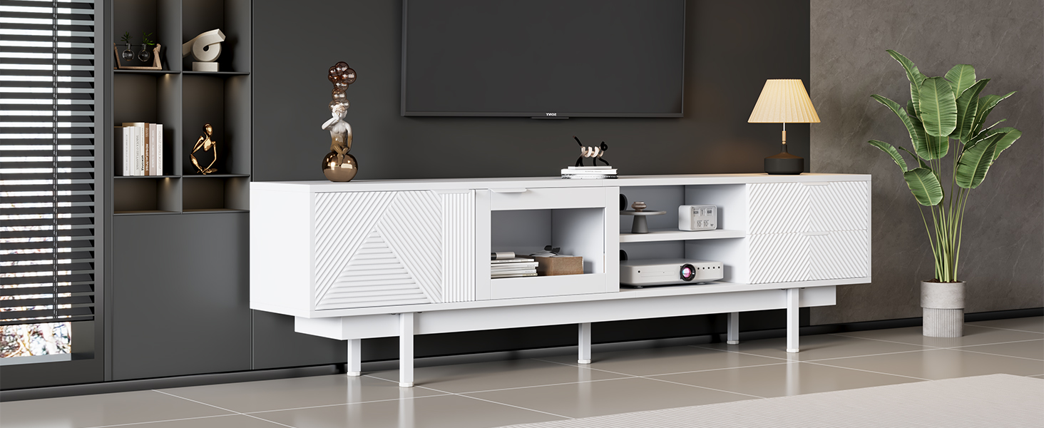 200x40x50.5 Cm Modern Minimalist Style White TV Unit TV Cabinet Stand Sideboard — image 4