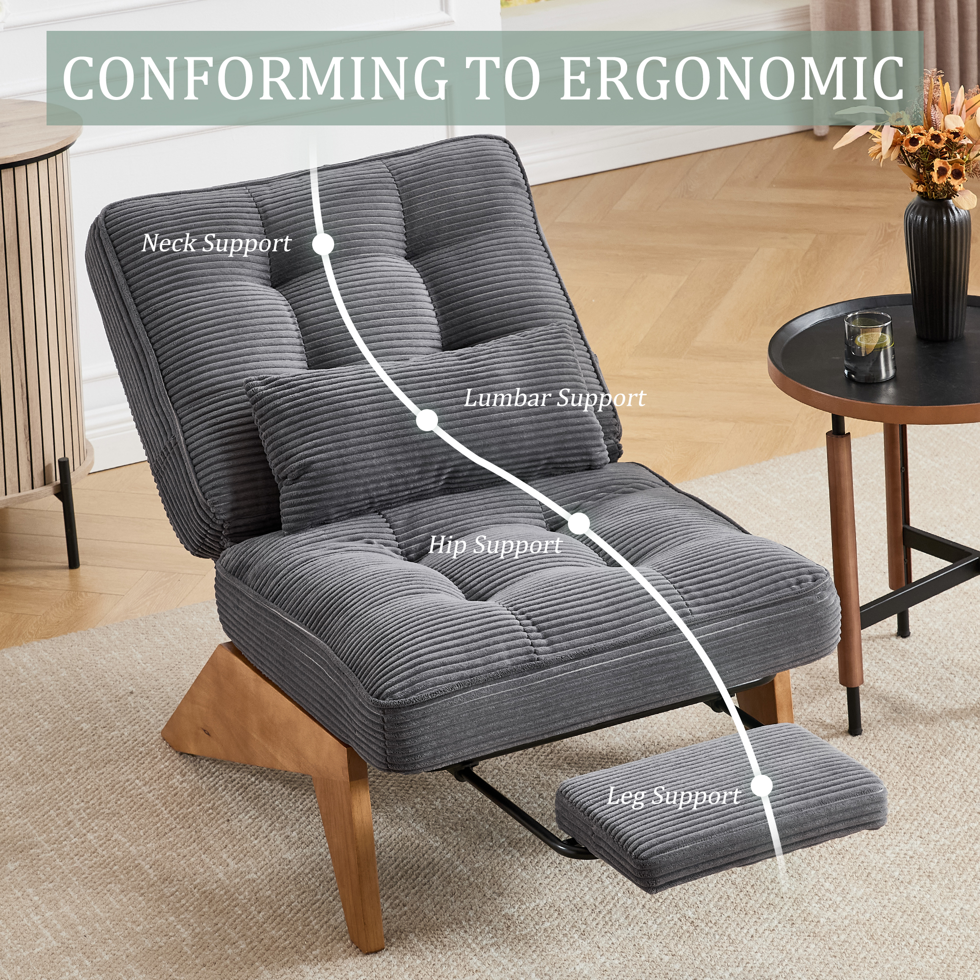 GOMYWAY Accent Chair With Integrated Foldable Ottoman