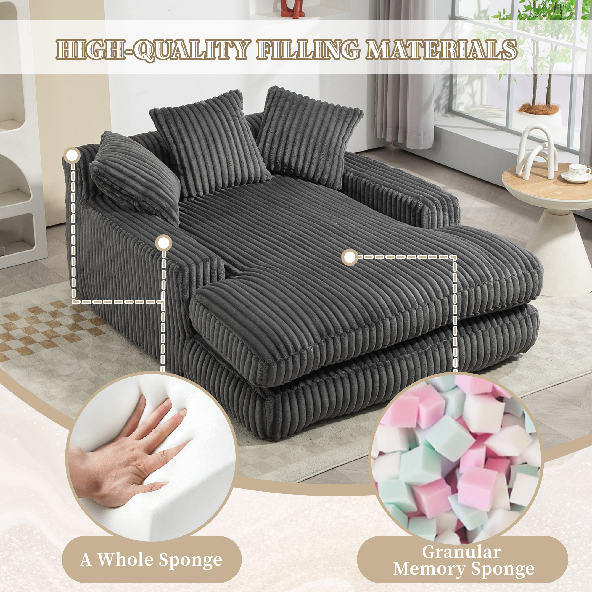 GOMYWAY Chaise Lounge Chair Indoor Bedroom, Oversized Sofa Upholstered Soft