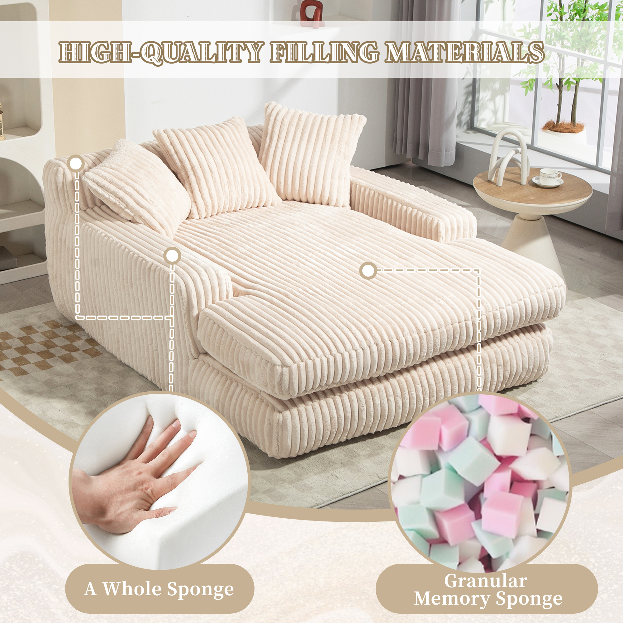 GOMYWAY Chaise Lounge Chair Indoor Bedroom, Oversized Sofa Upholstered Soft — image 2