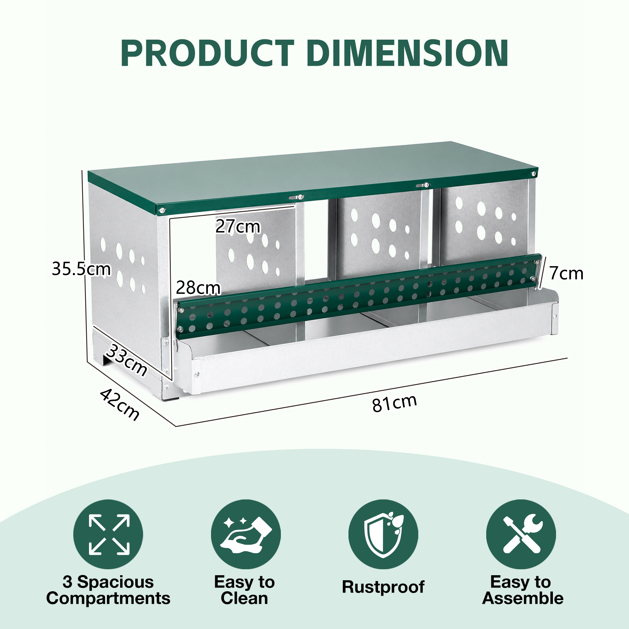 81cm X 42cm X 35.5cm 3-Compartment Chicken Nesting Box, Galvanized Steel — image 4