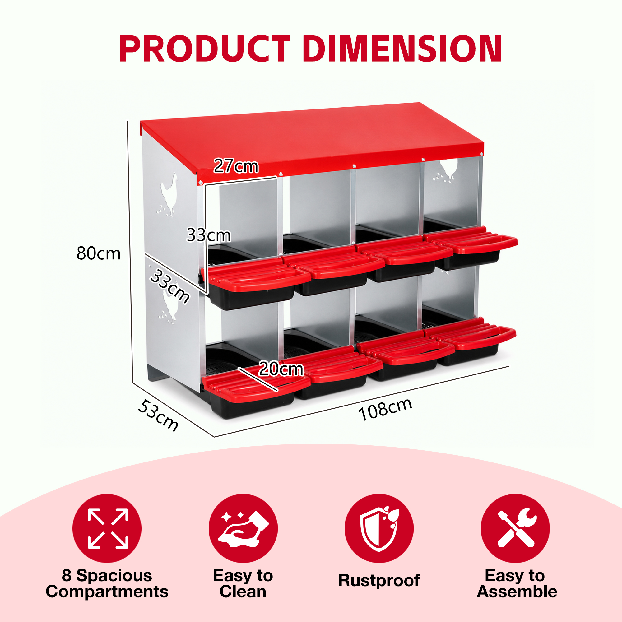 108cm X 53cm X 80cm 8-Compartment Chicken Nesting Box, Galvanized Steel — image 5