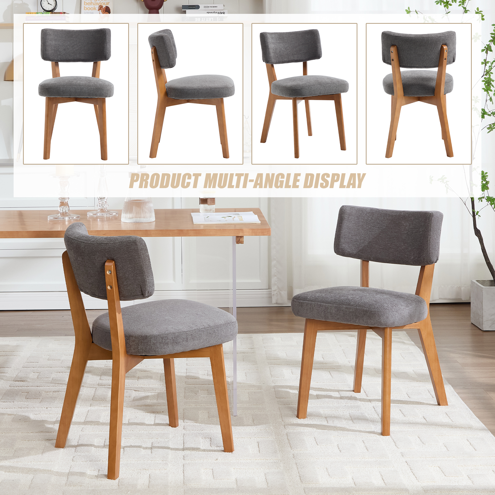 GOMYWAY Mid-Century Modern Dining Chairs Set Of 2, Upholstered Mid-Back Armless