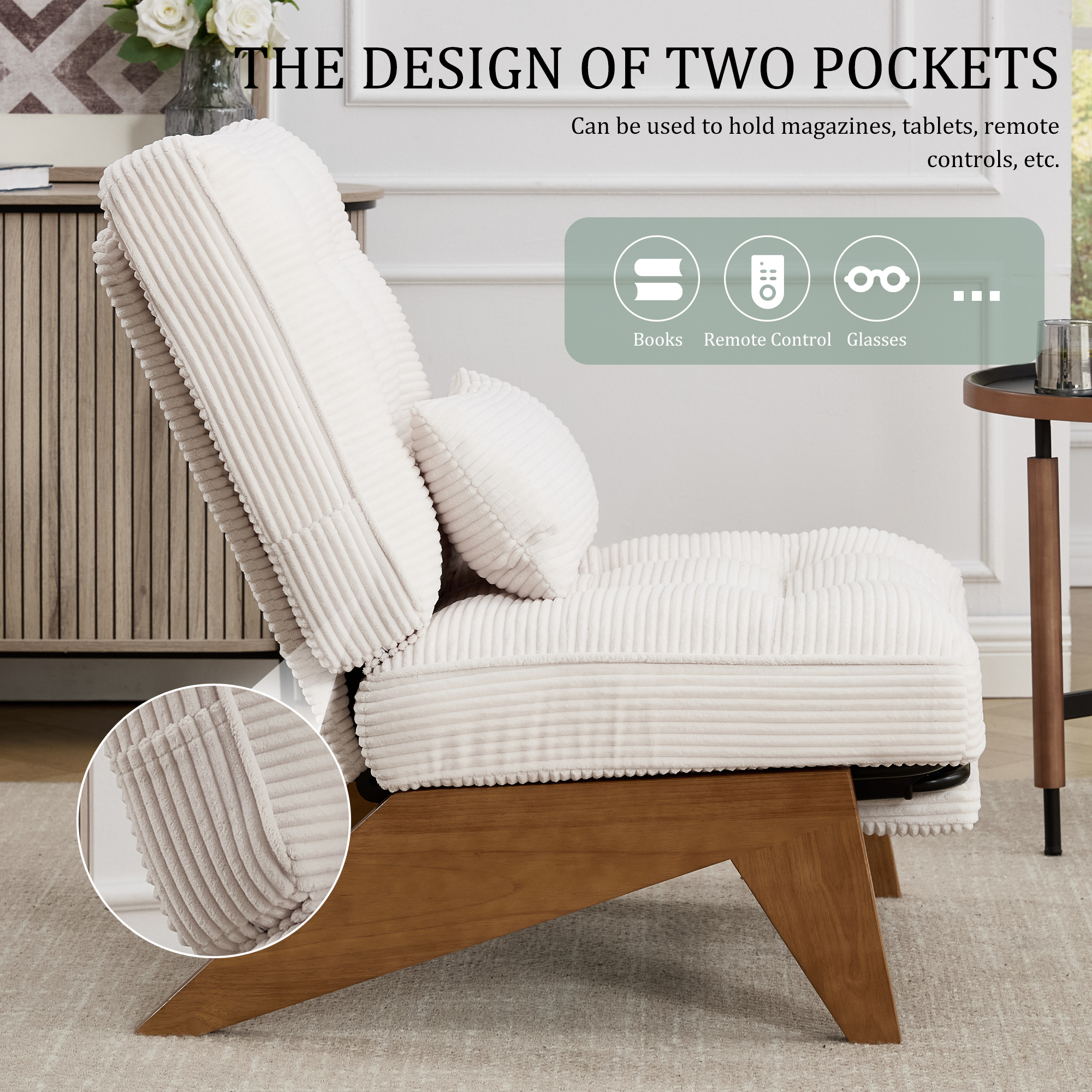 GOMYWAY Accent Chair With Integrated Foldable Ottoman