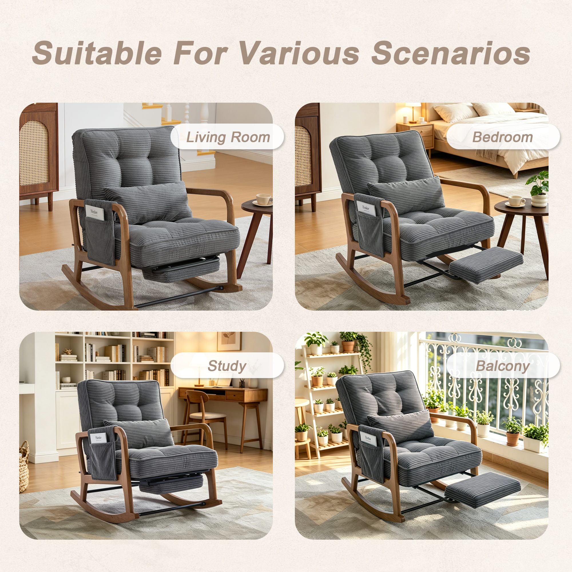 GOMYWAY Rocking Chair With Footrest, Corduroy Upholstered