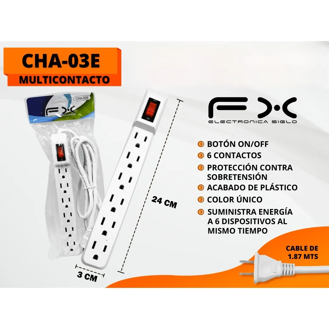 Six-outlet Power Strip With Switch, Overload Protection