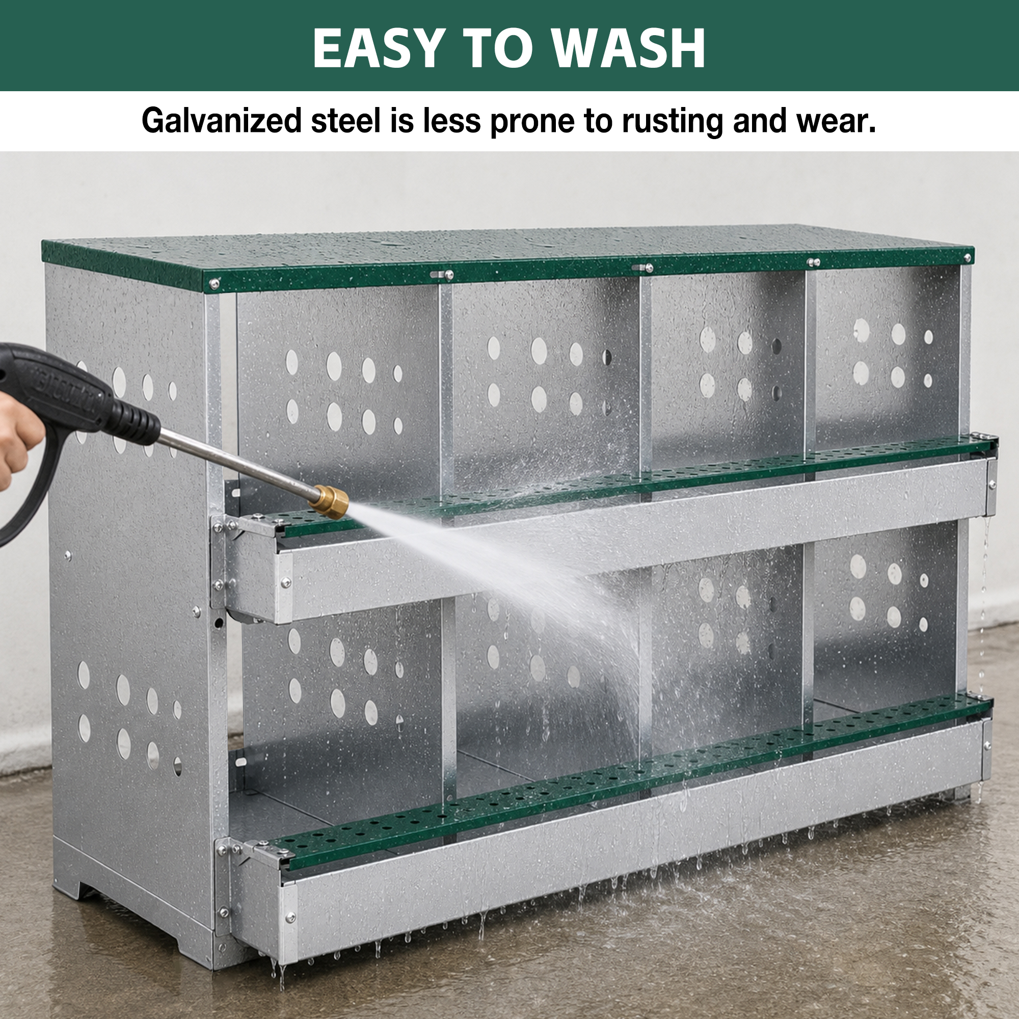 108cm X 42cm X 62cm 8-Compartment Chicken Nesting Box, Galvanized Steel — image 3