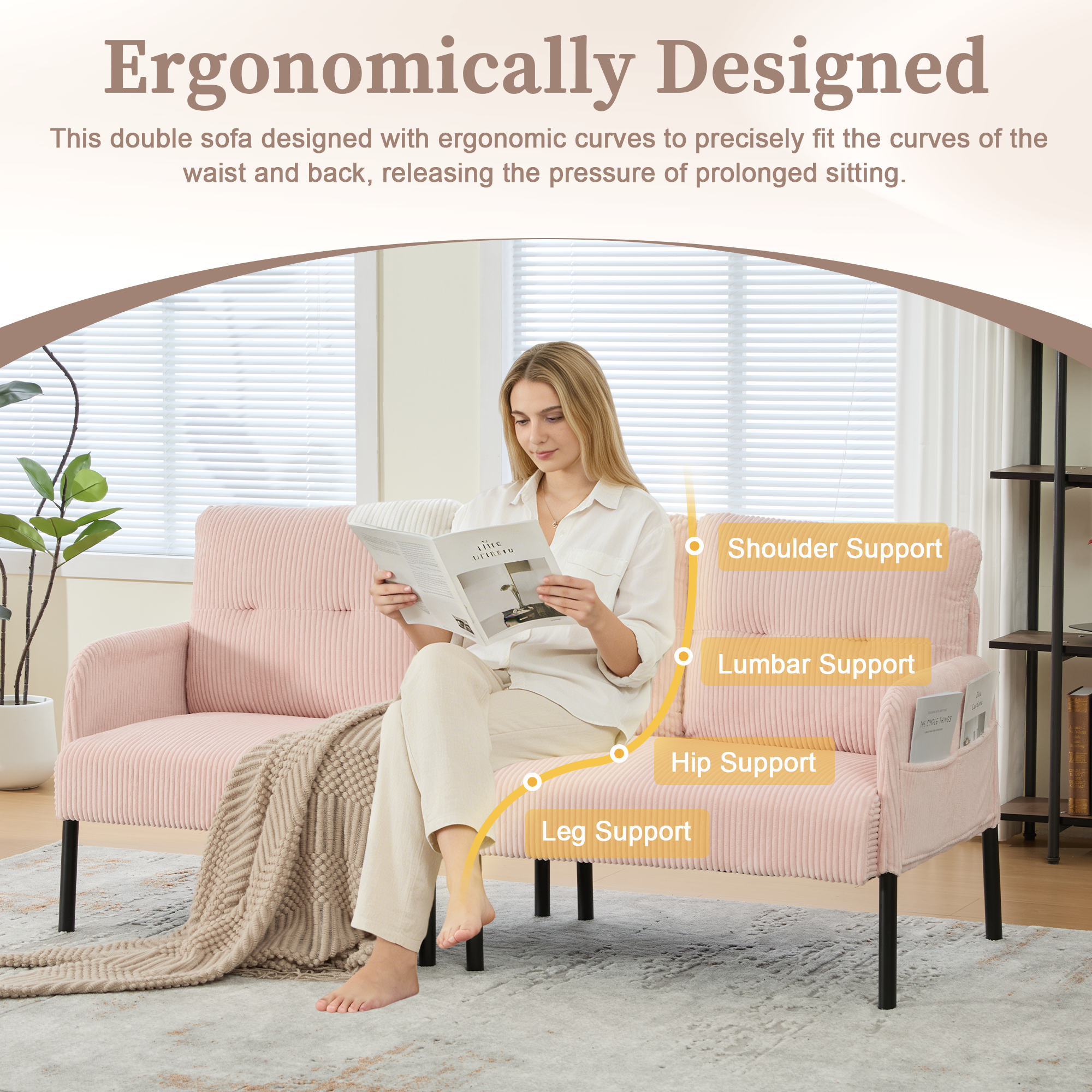 GOMYWAY Oversized Loveseat, Modern & Plush Double-seater Sofa, Corduroy — image 4