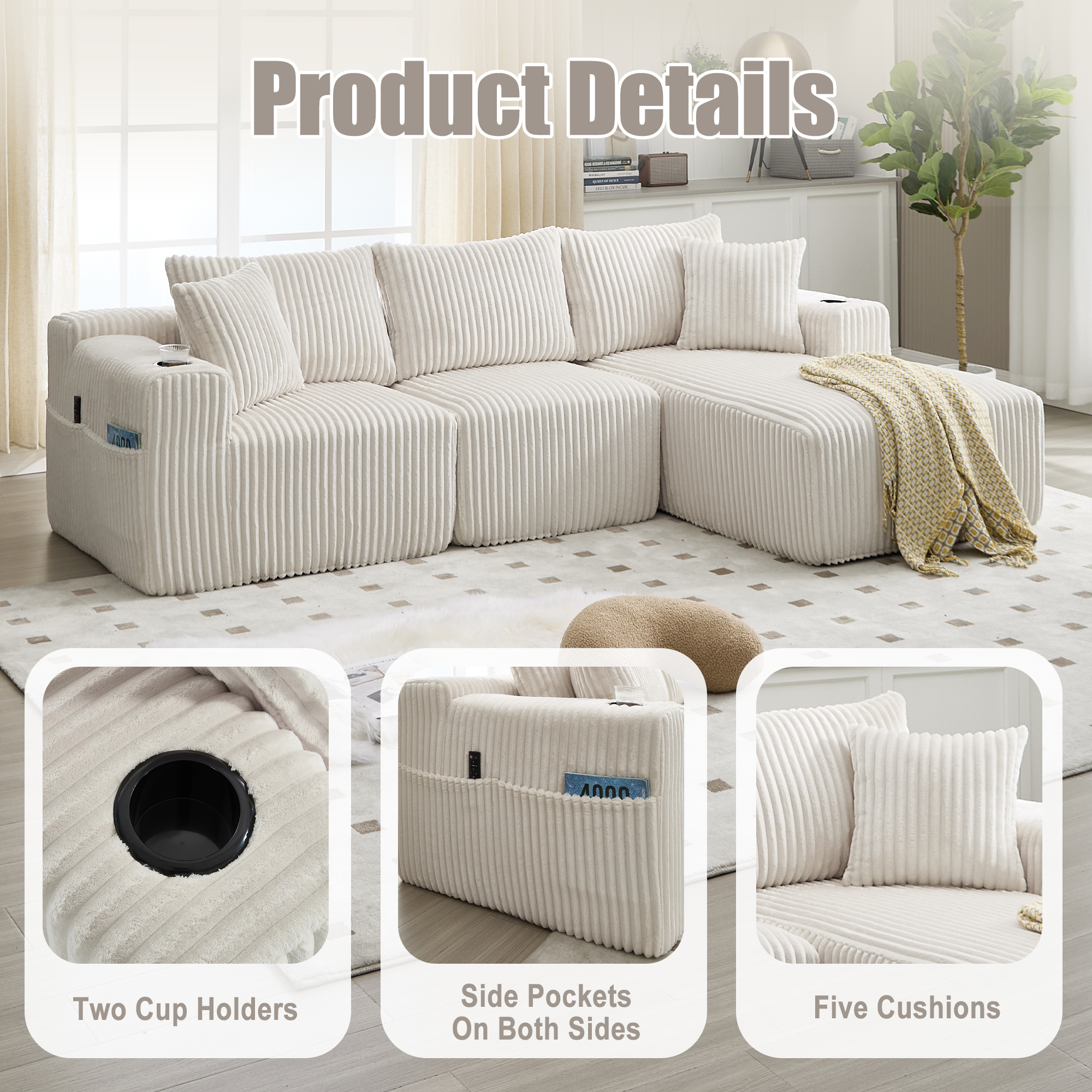 GOMYWAY Modular Sectional Sofa, L Shaped Comfy Cloud Couch With Deep Seat — image 3