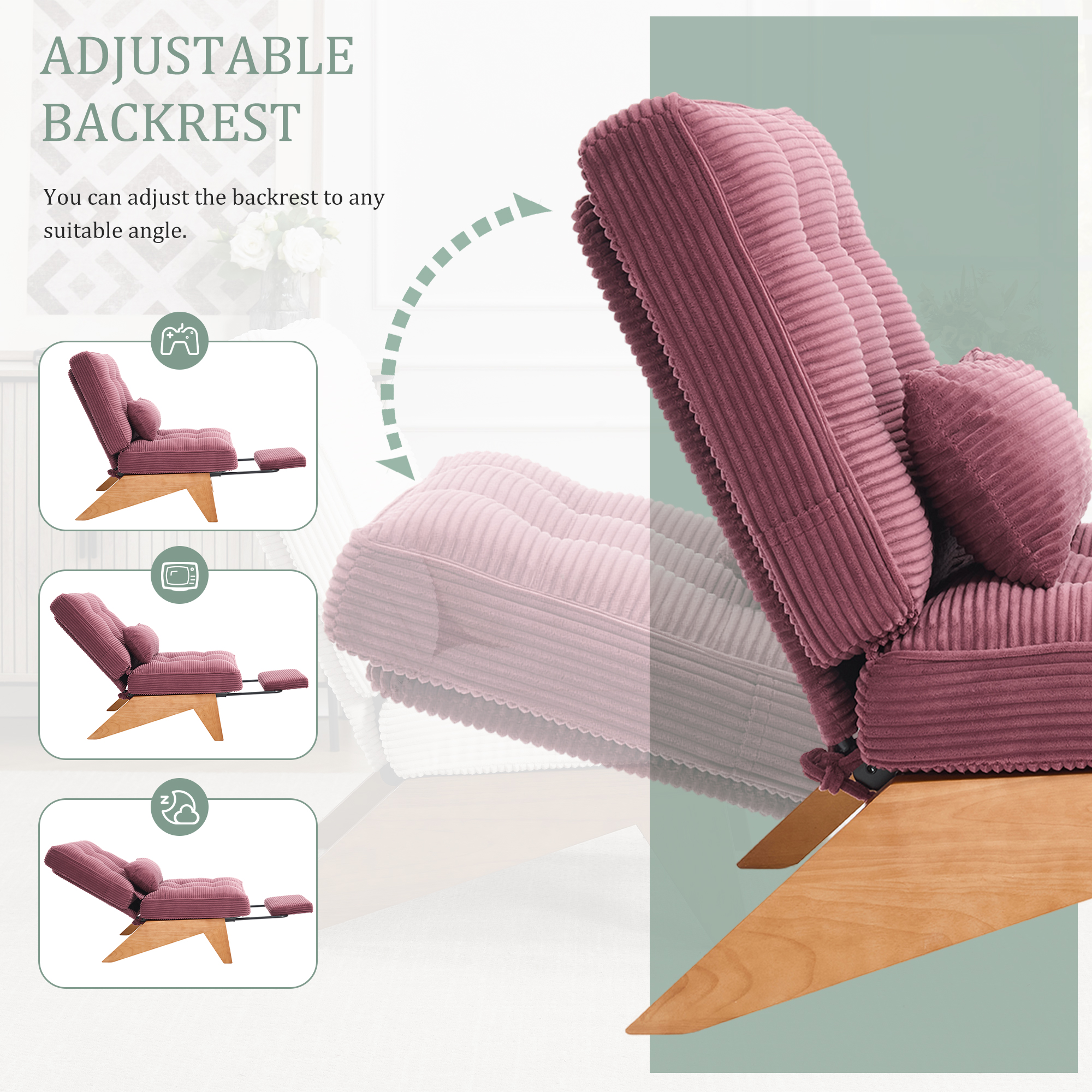 GOMYWAY Accent Chair With Integrated Foldable Ottoman
