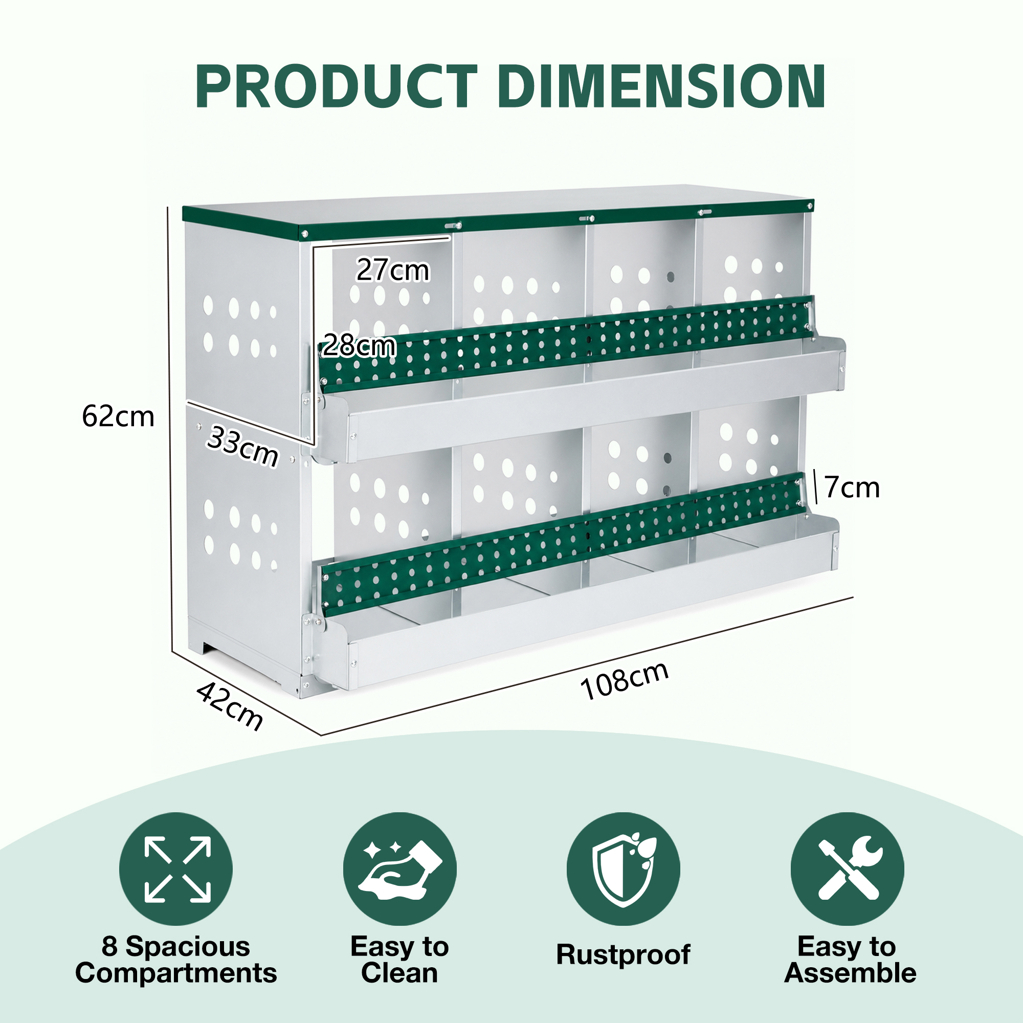 108cm X 42cm X 62cm 8-Compartment Chicken Nesting Box, Galvanized Steel — image 4