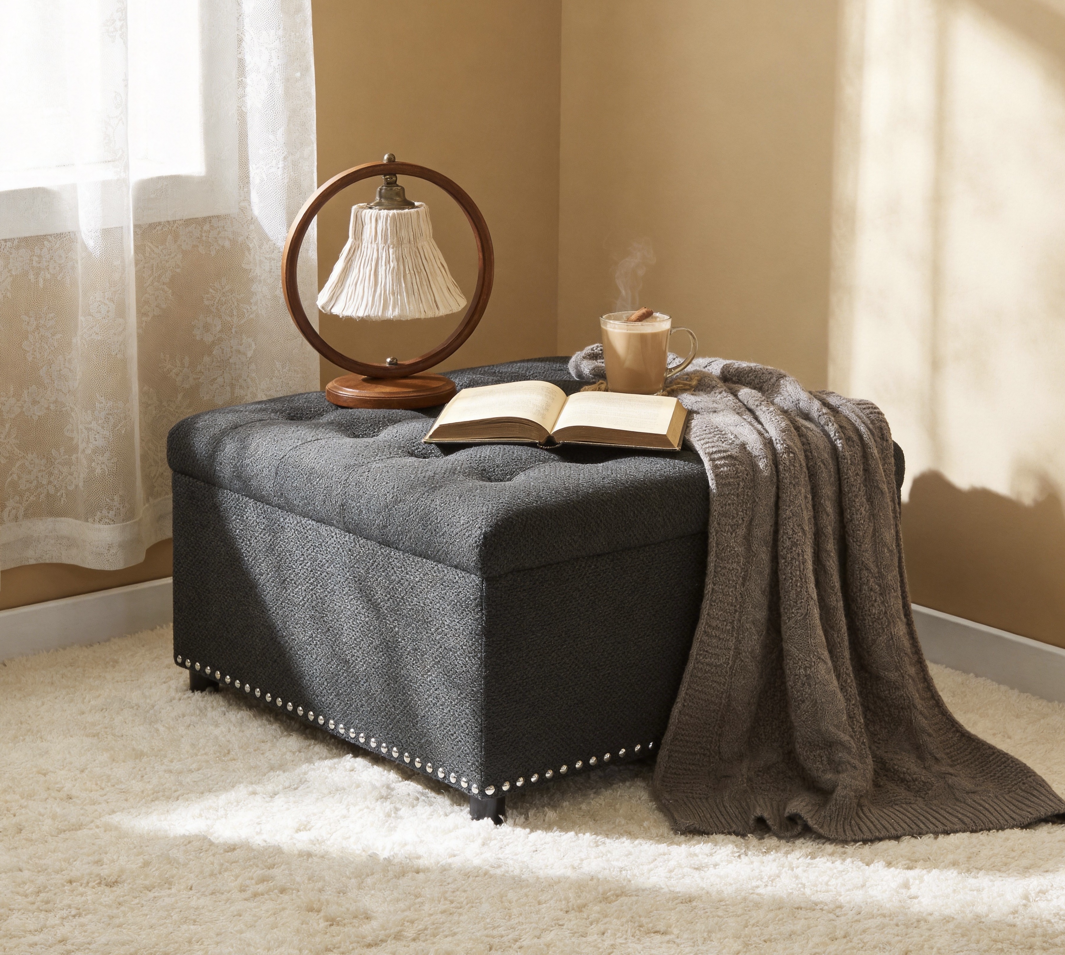Square Storage Ottoman, Small Space Furniture, Home Decor.Dark Grey — image 3