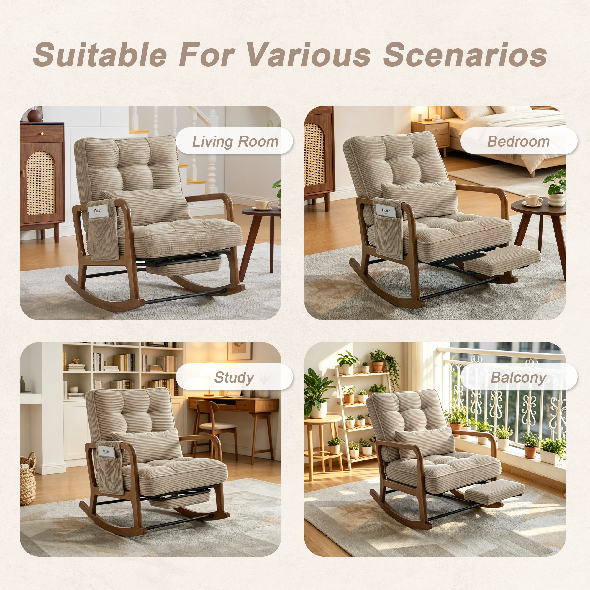 GOMYWAY Rocking Chair With Footrest, Corduroy Upholstered
