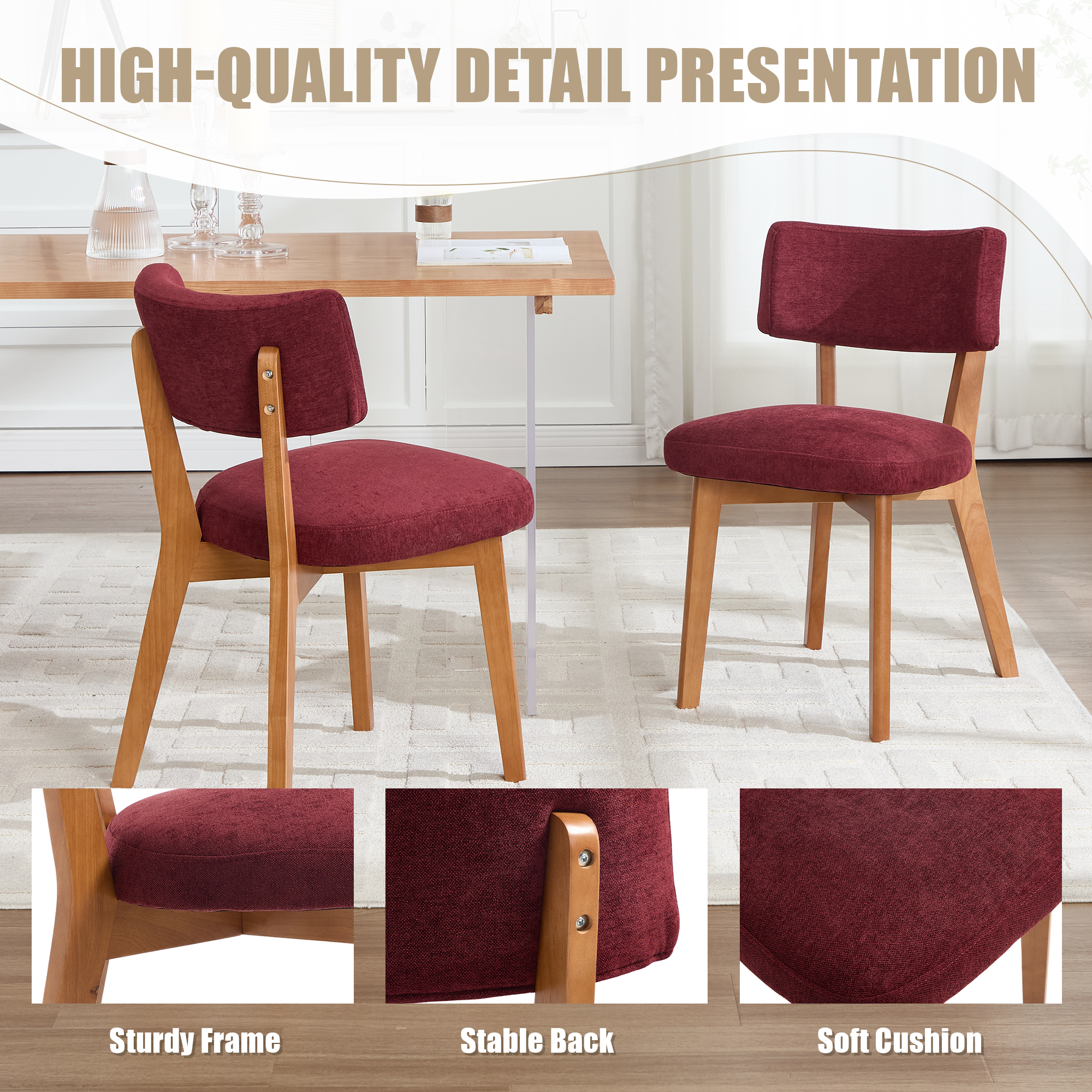 GOMYWAY Mid-Century Modern Dining Chairs Set Of 2, Upholstered Mid-Back Armless — image 5