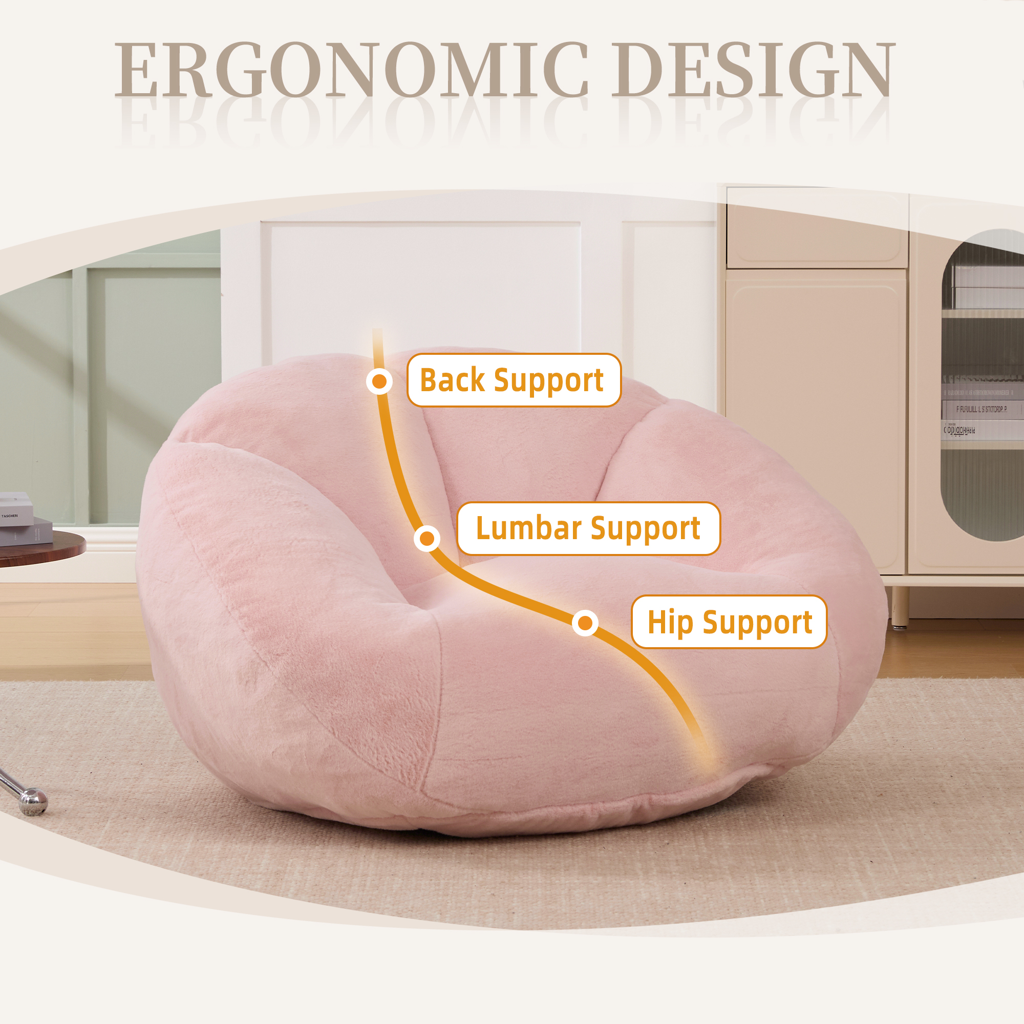 GOMYWAY Bean Bag Chair, Shell-Shaped Bean Bag Couch For Adults, Giant Bean Sofa With High-Rebound Memory Foam, Chair With Faux Fur Removable Cover, Big Sofa For Reading, Gaming. 2