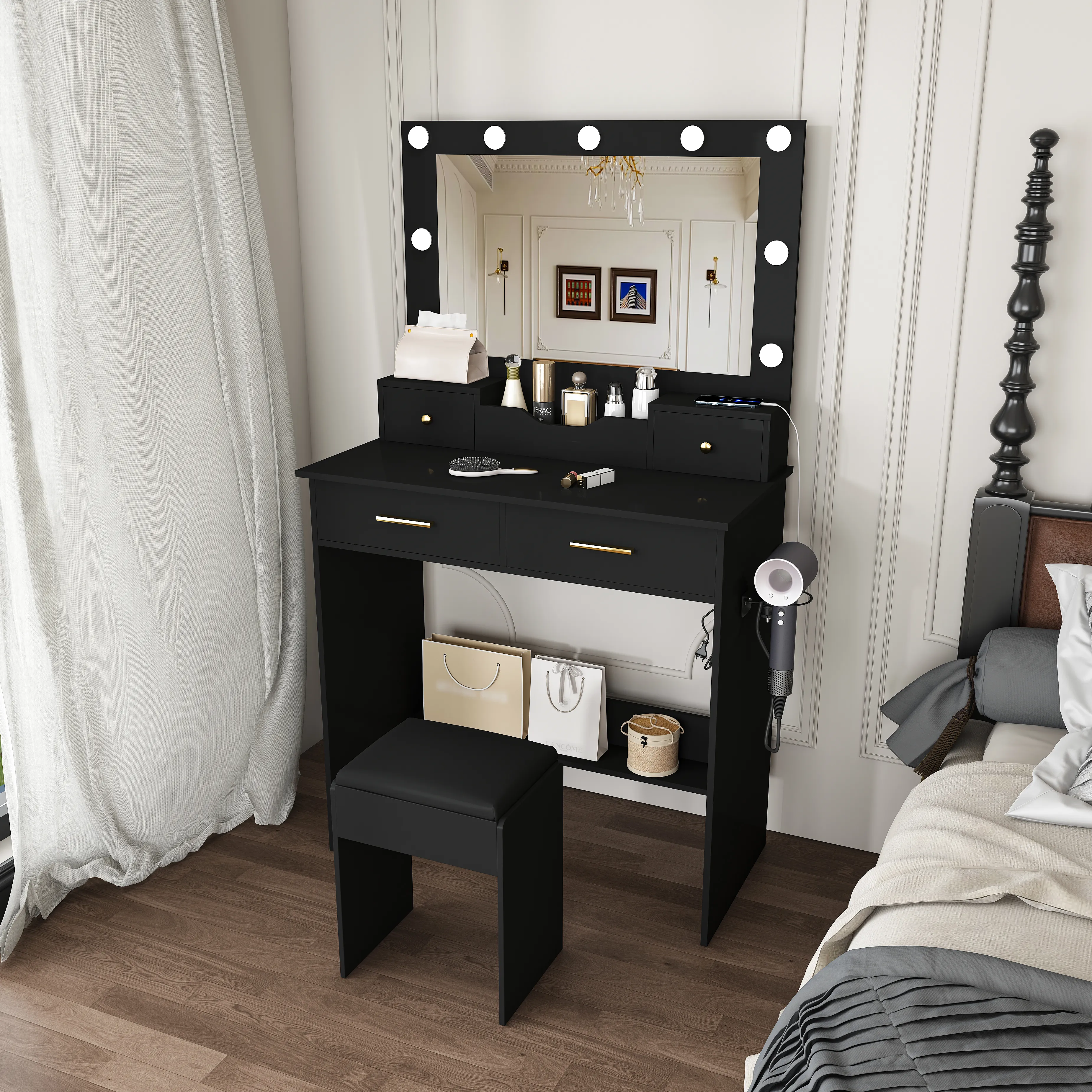 Makeup Vanity Desk With 9 Hollywood Bulbs