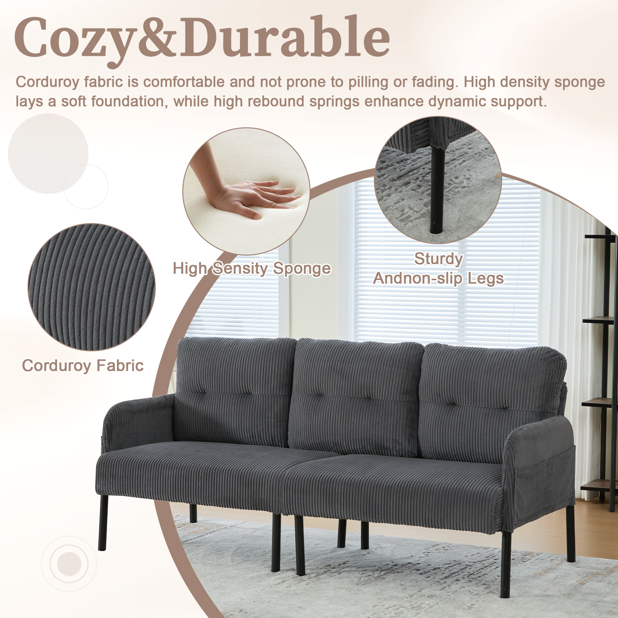 GOMYWAY Oversized Loveseat, Modern & Plush Double-seater Sofa, Corduroy — image 5