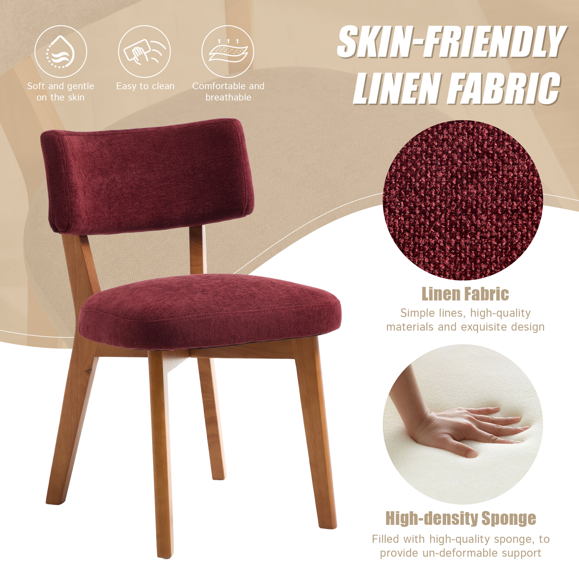 GOMYWAY Mid-Century Modern Dining Chairs Set Of 2, Upholstered Mid-Back Armless — image 4