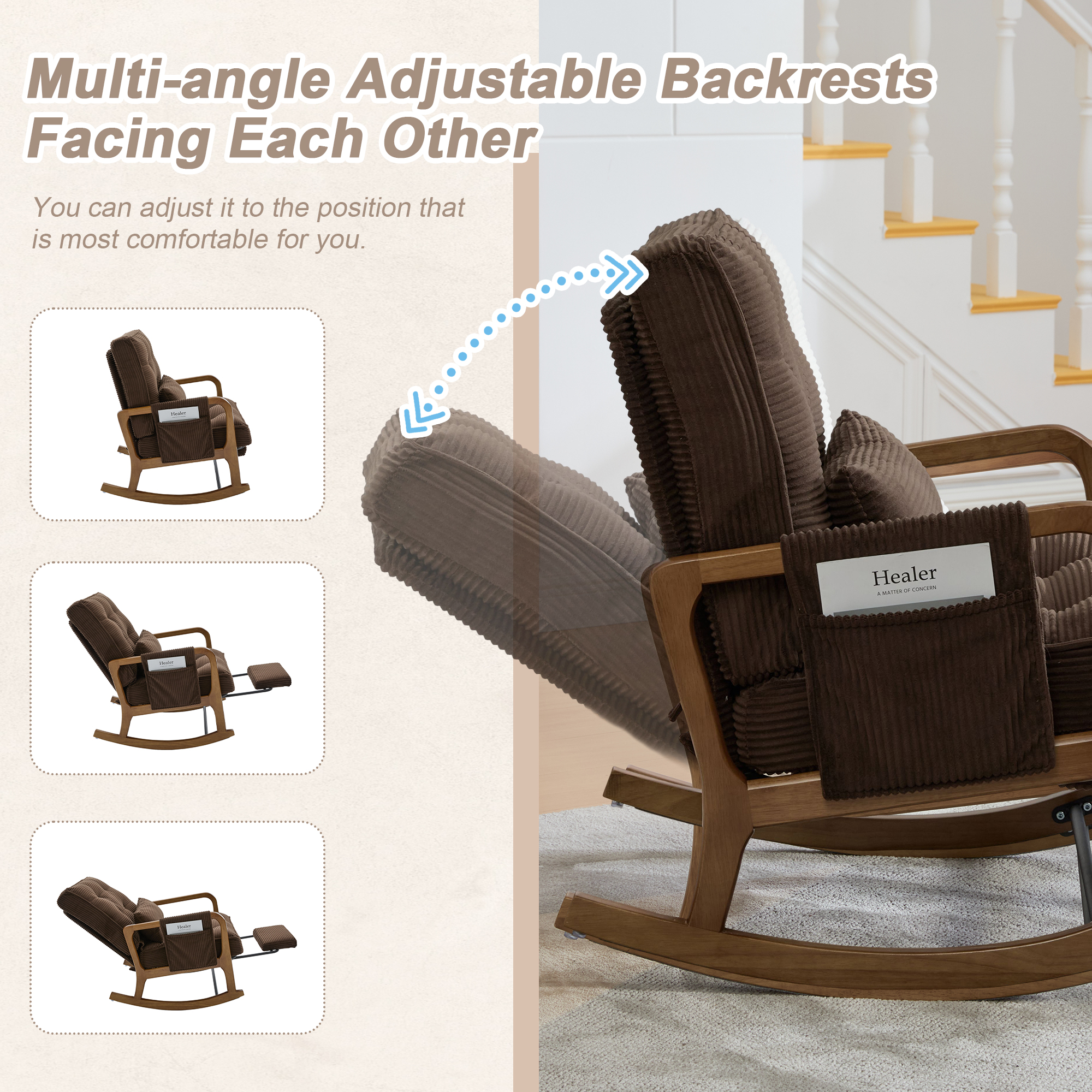 GOMYWAY Rocking Chair With Footrest, Corduroy Upholstered