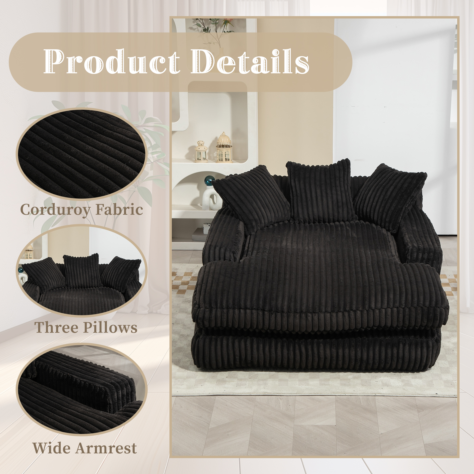 GOMYWAY Chaise Lounge Chair Indoor Bedroom, Oversized Sofa Upholstered Soft — image 3