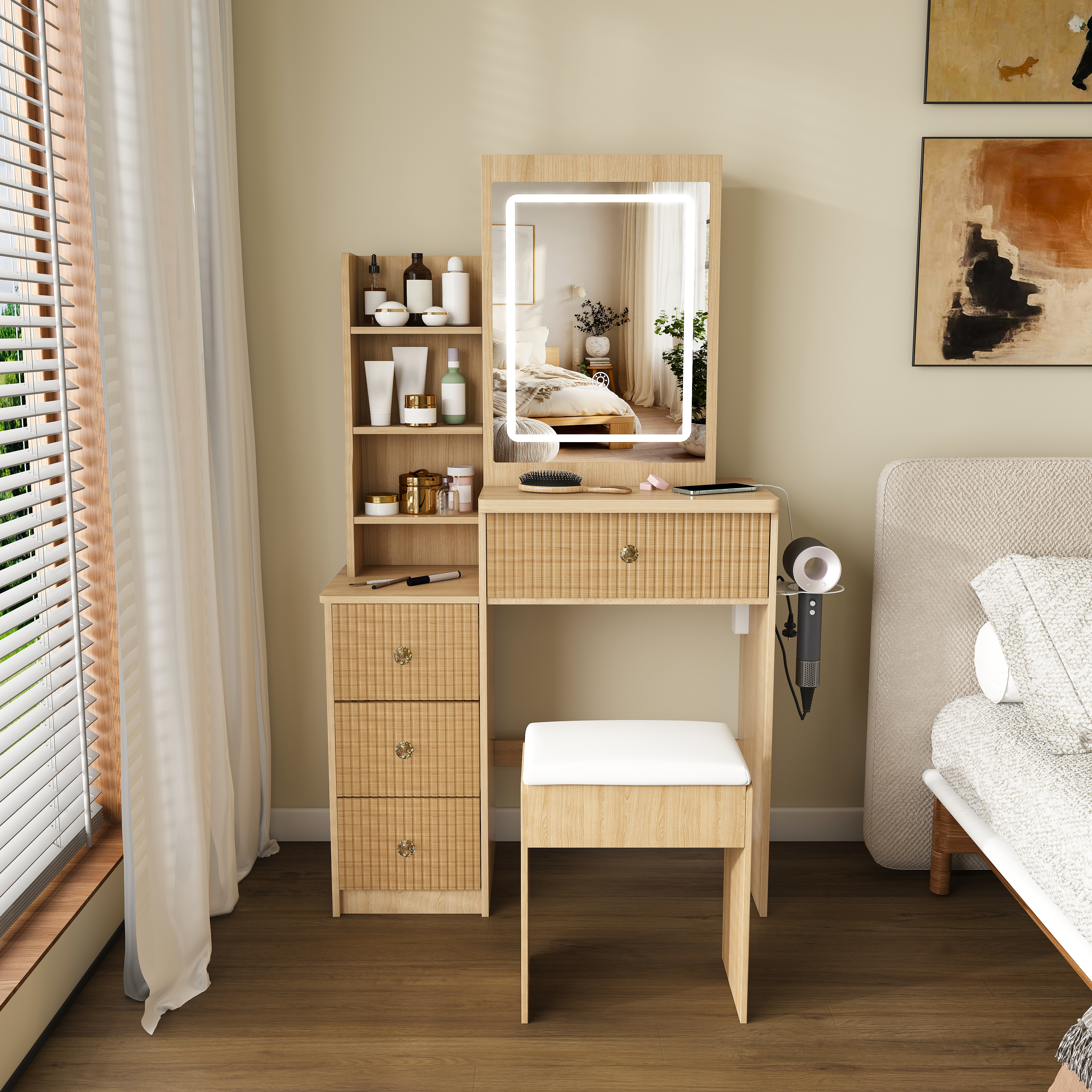 Modern Vanity Desk ,featuring 3 Modes Of LED Lighting With Adjustable — image 5