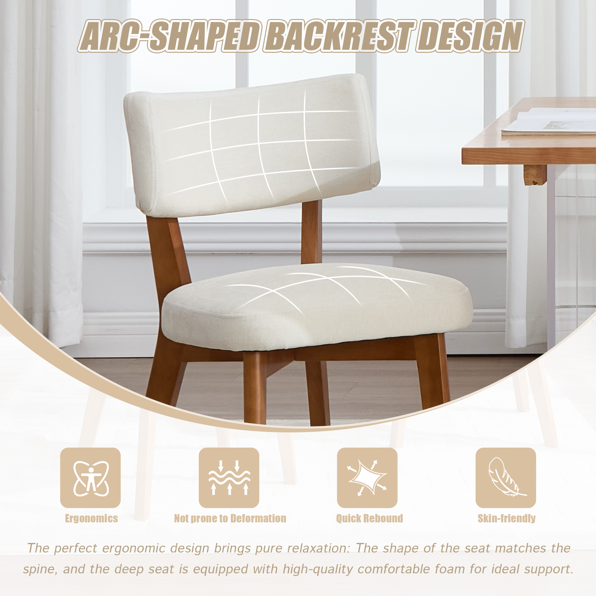 GOMYWAY Mid-Century Modern Dining Chairs Set Of 2, Upholstered Mid-Back Armless — image 5