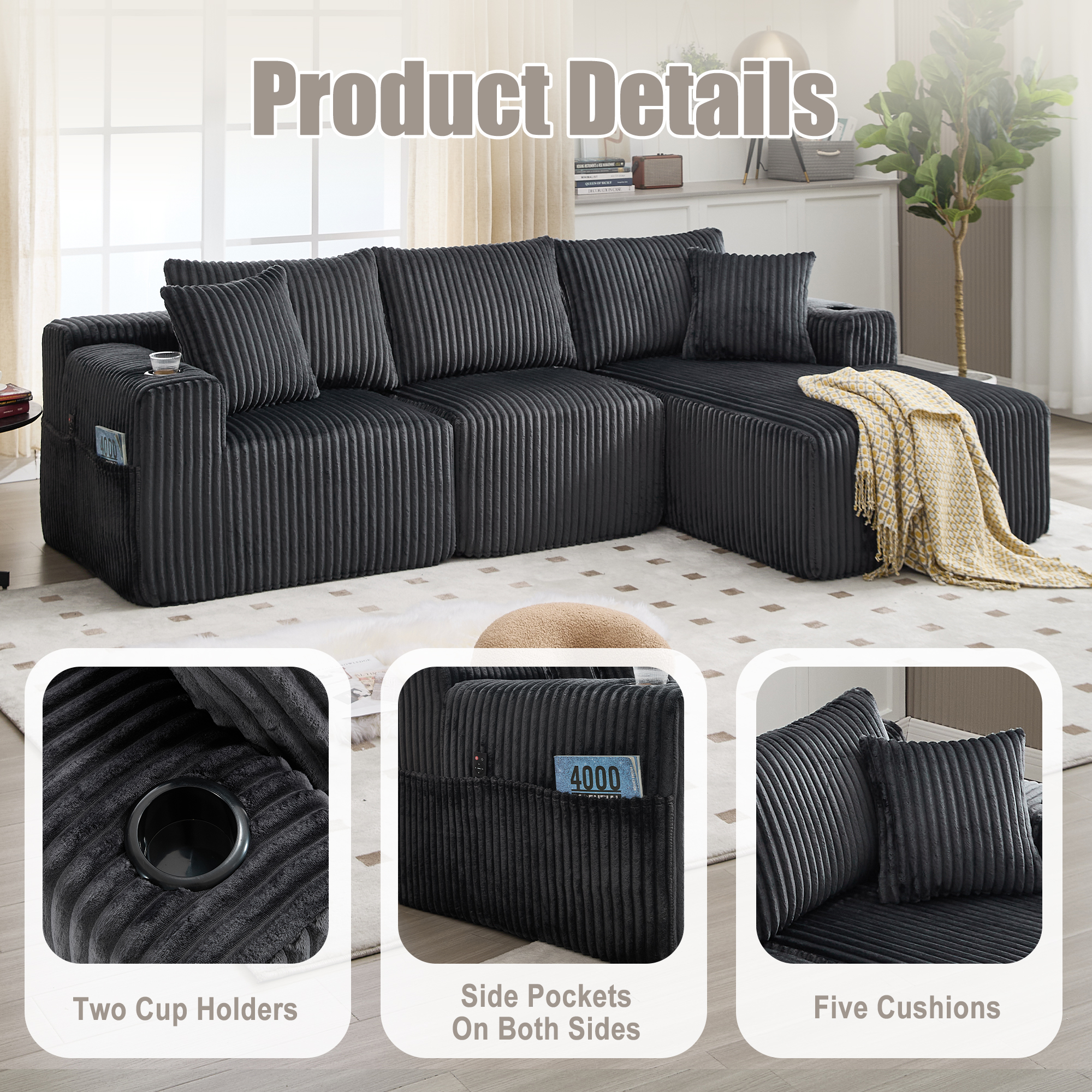 GOMYWAY Modular Sectional Sofa, L Shaped Comfy Cloud Couch With Deep Seat — image 5