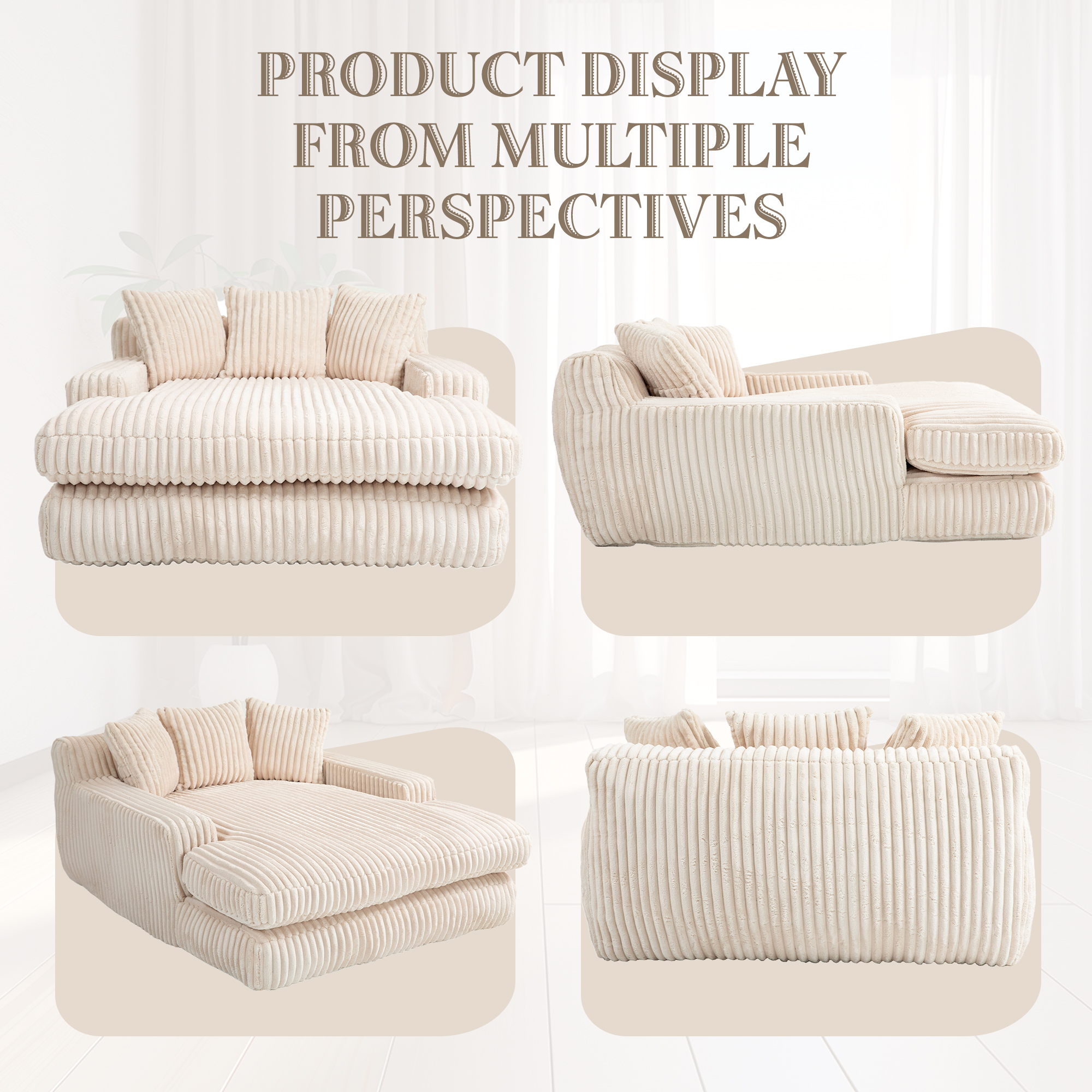 GOMYWAY Chaise Lounge Chair Indoor Bedroom, Oversized Sofa Upholstered Soft — image 4