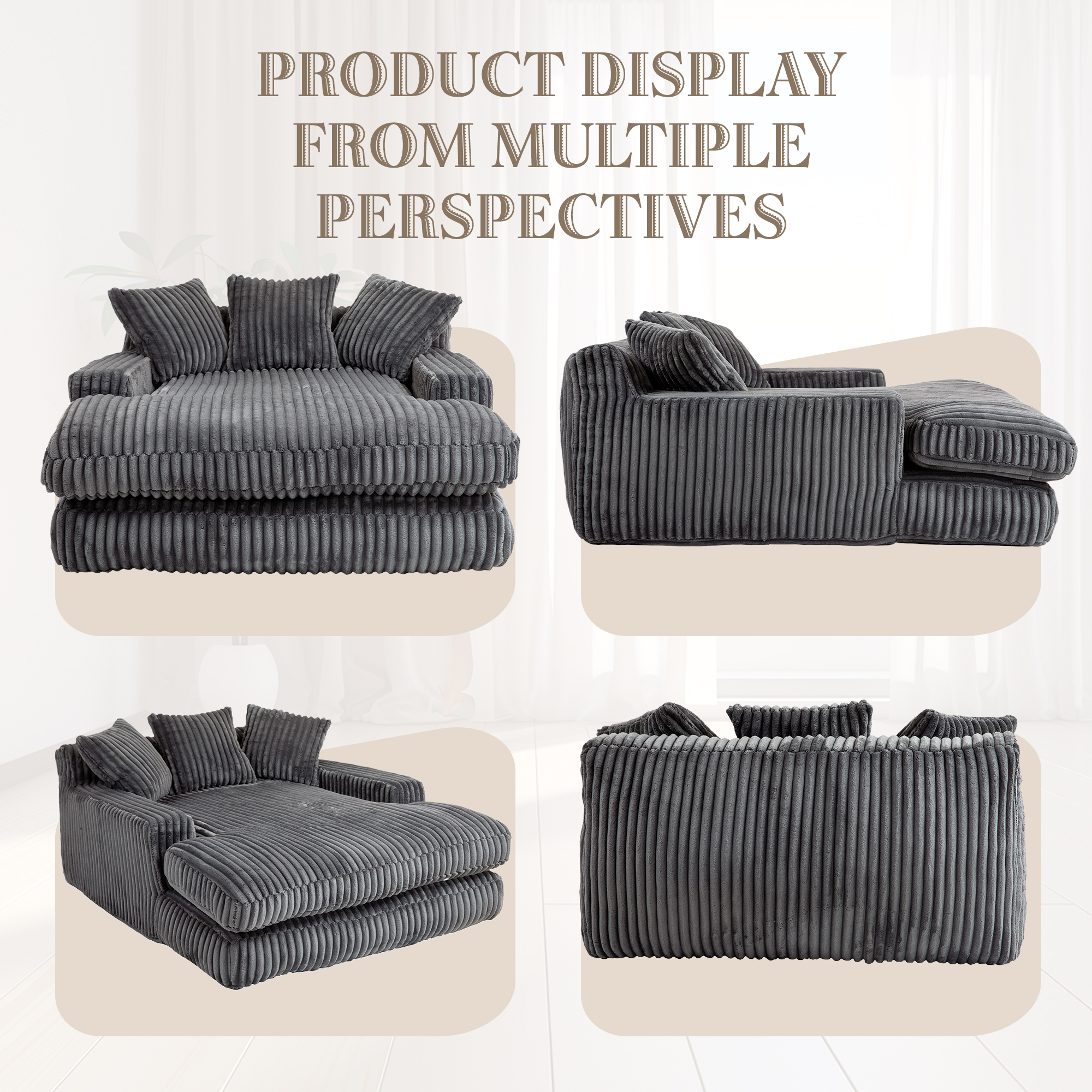 GOMYWAY Chaise Lounge Chair Indoor Bedroom, Oversized Sofa Upholstered Soft — image 2