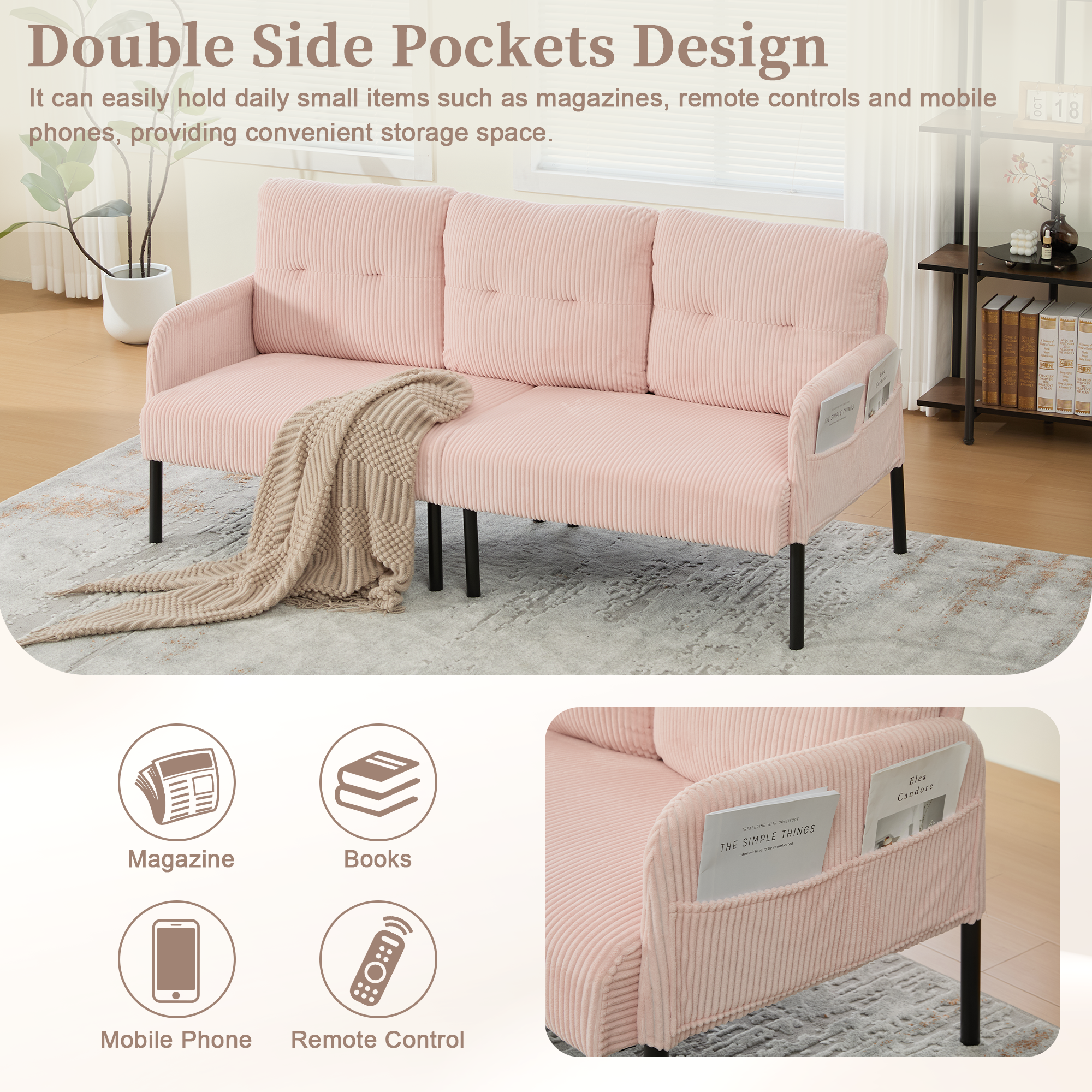 GOMYWAY Oversized Loveseat, Modern & Plush Double-seater Sofa, Corduroy — image 3