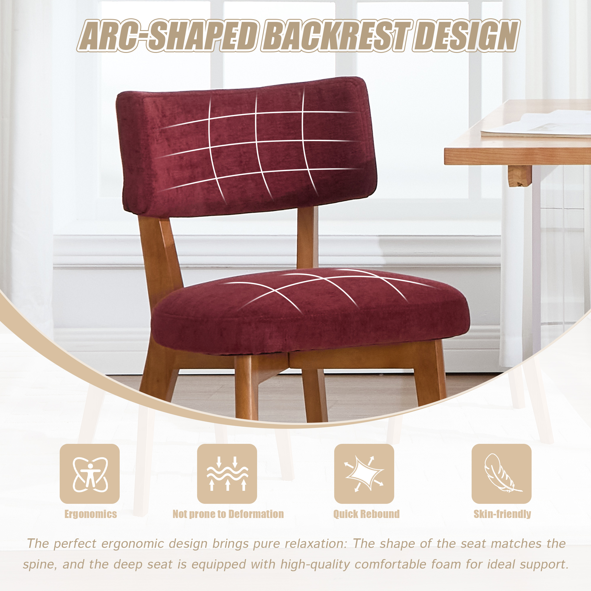 GOMYWAY Mid-Century Modern Dining Chairs Set Of 2, Upholstered Mid-Back Armless — image 2