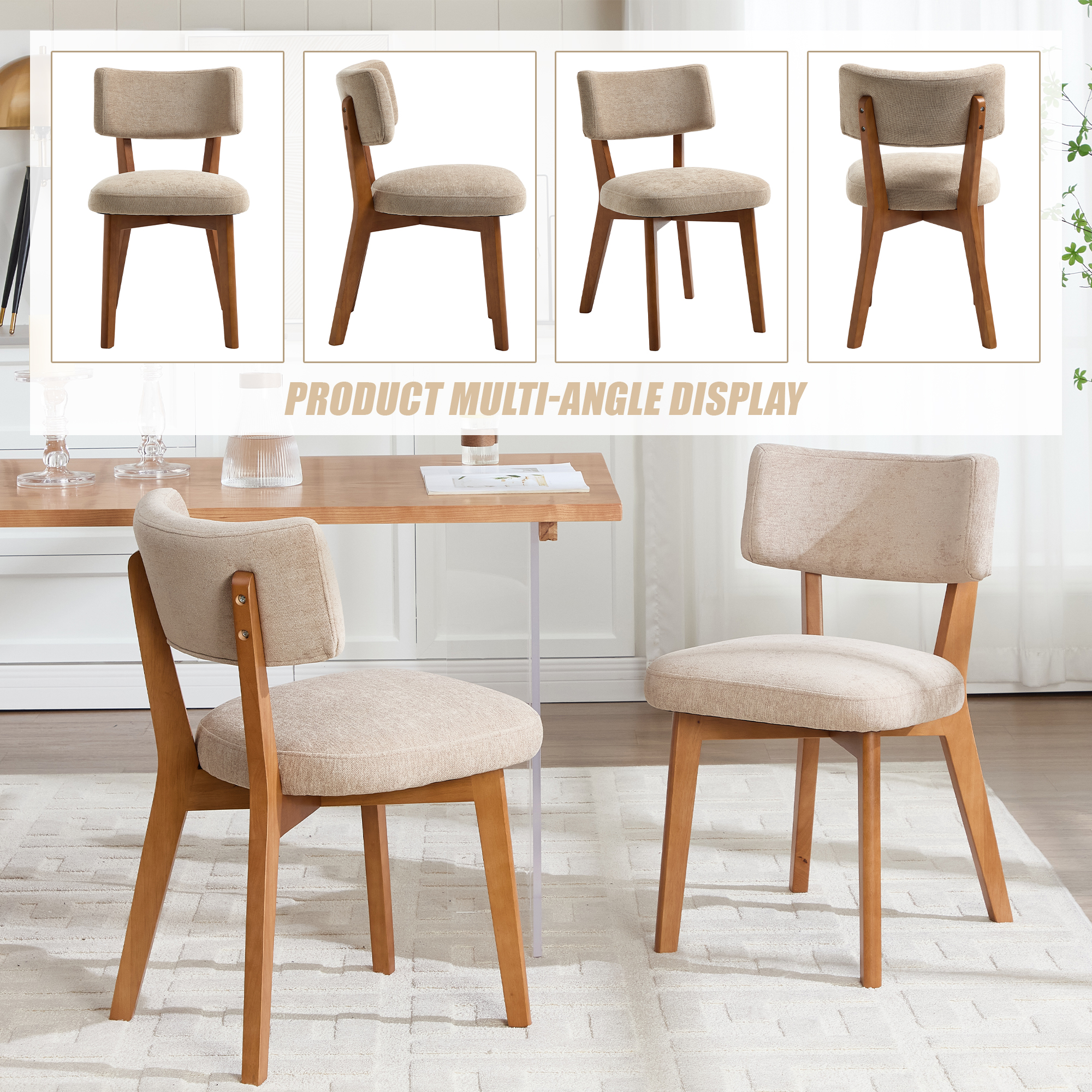 GOMYWAY Mid-Century Modern Dining Chairs Set Of 2, Upholstered Mid-Back Armless — image 5