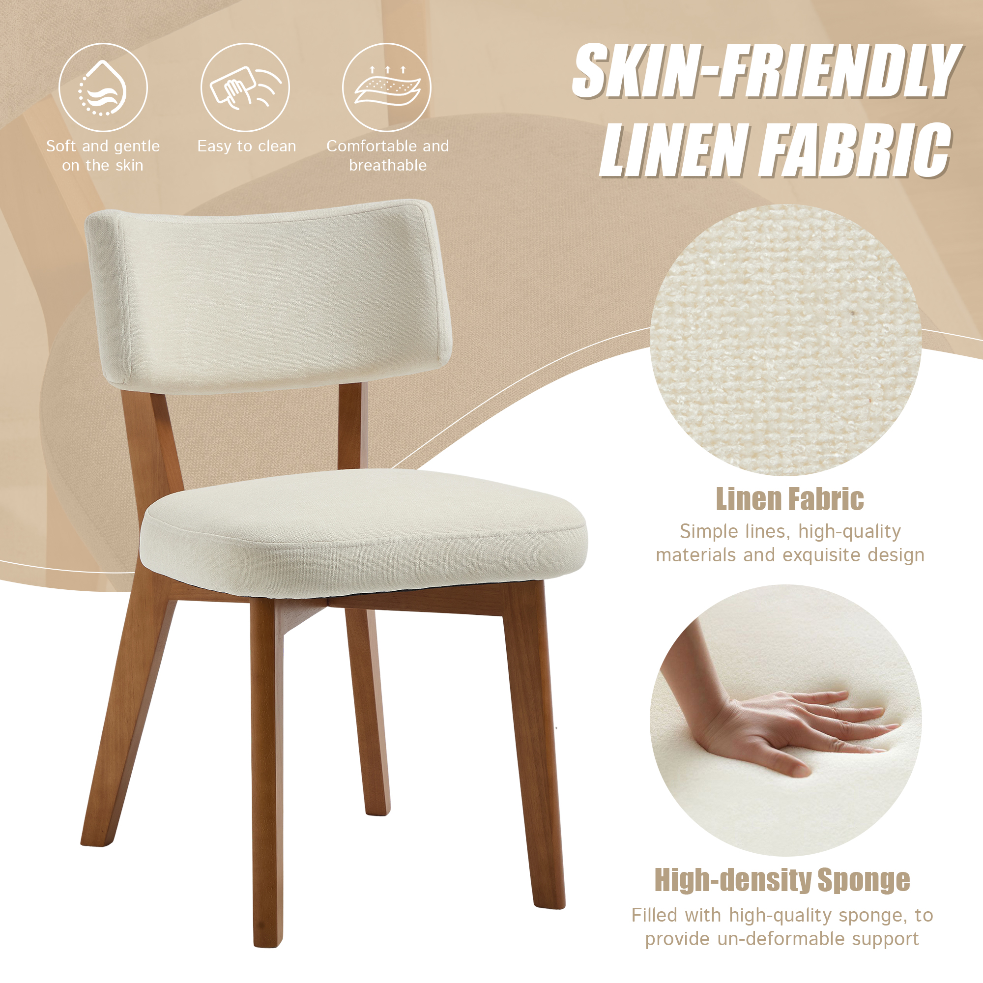 GOMYWAY Mid-Century Modern Dining Chairs Set Of 2, Upholstered Mid-Back Armless — image 2