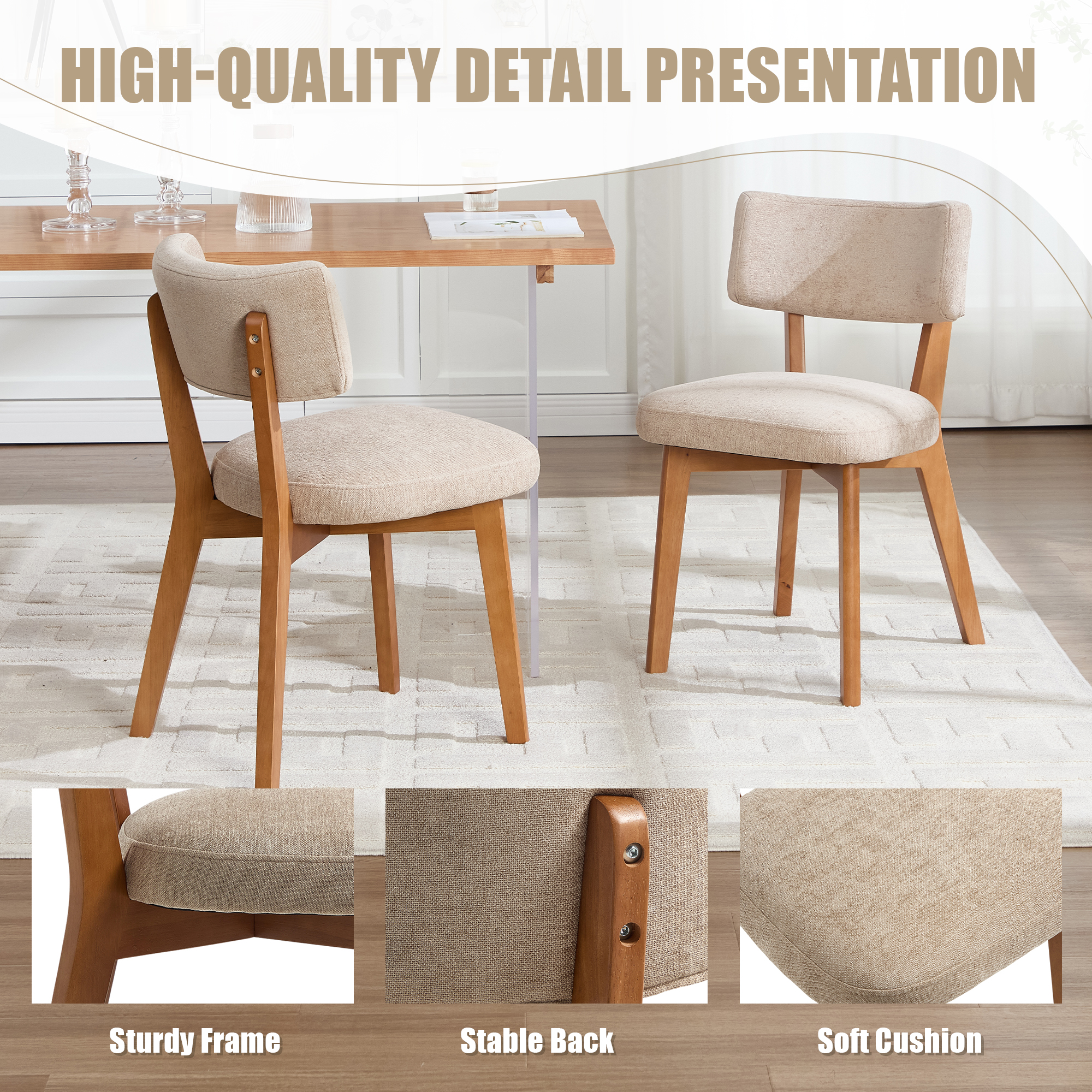 GOMYWAY Mid-Century Modern Dining Chairs Set Of 2, Upholstered Mid-Back Armless — image 4