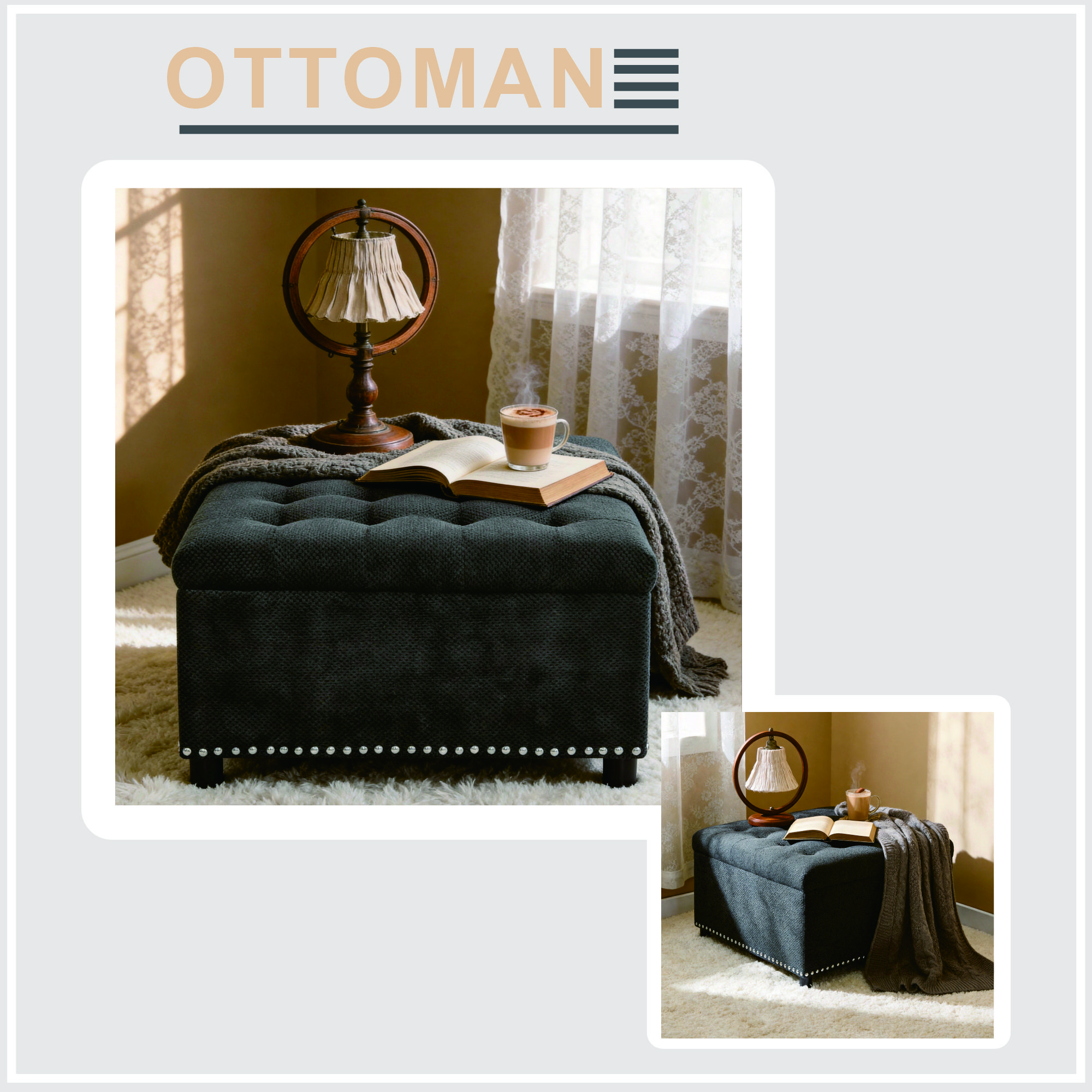 Square Storage Ottoman, Small Space Furniture, Home Decor.Dark Grey — image 5